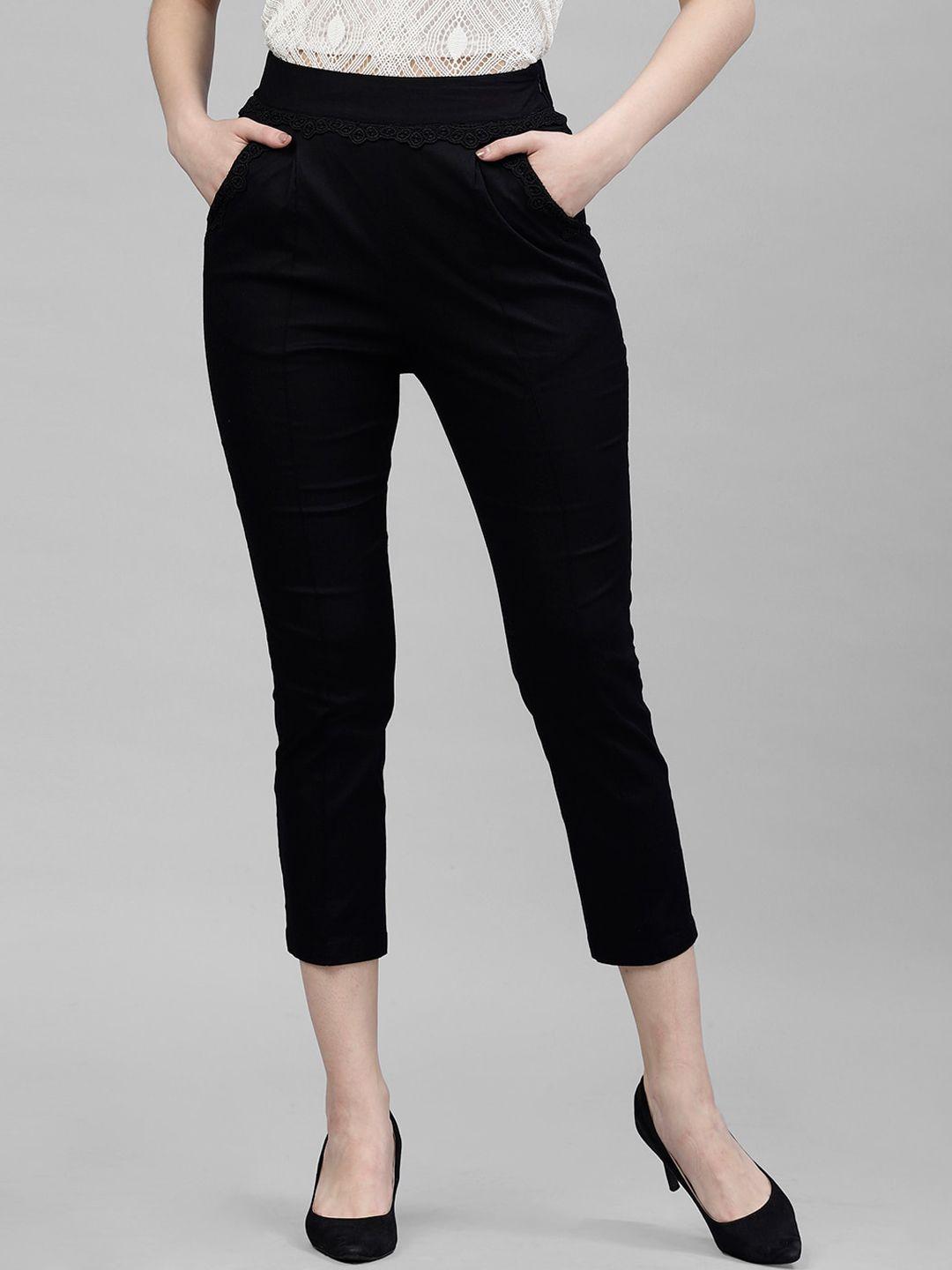 KASSUALLY Women Black Regular Fit Solid Regular Trousers