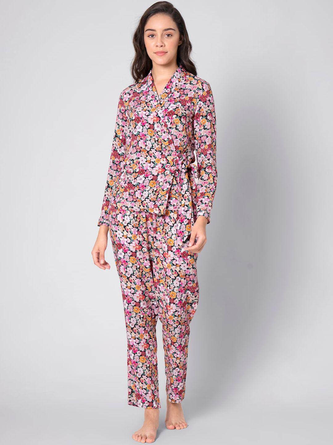 FabAlley Women Pink & Green Printed Night suit