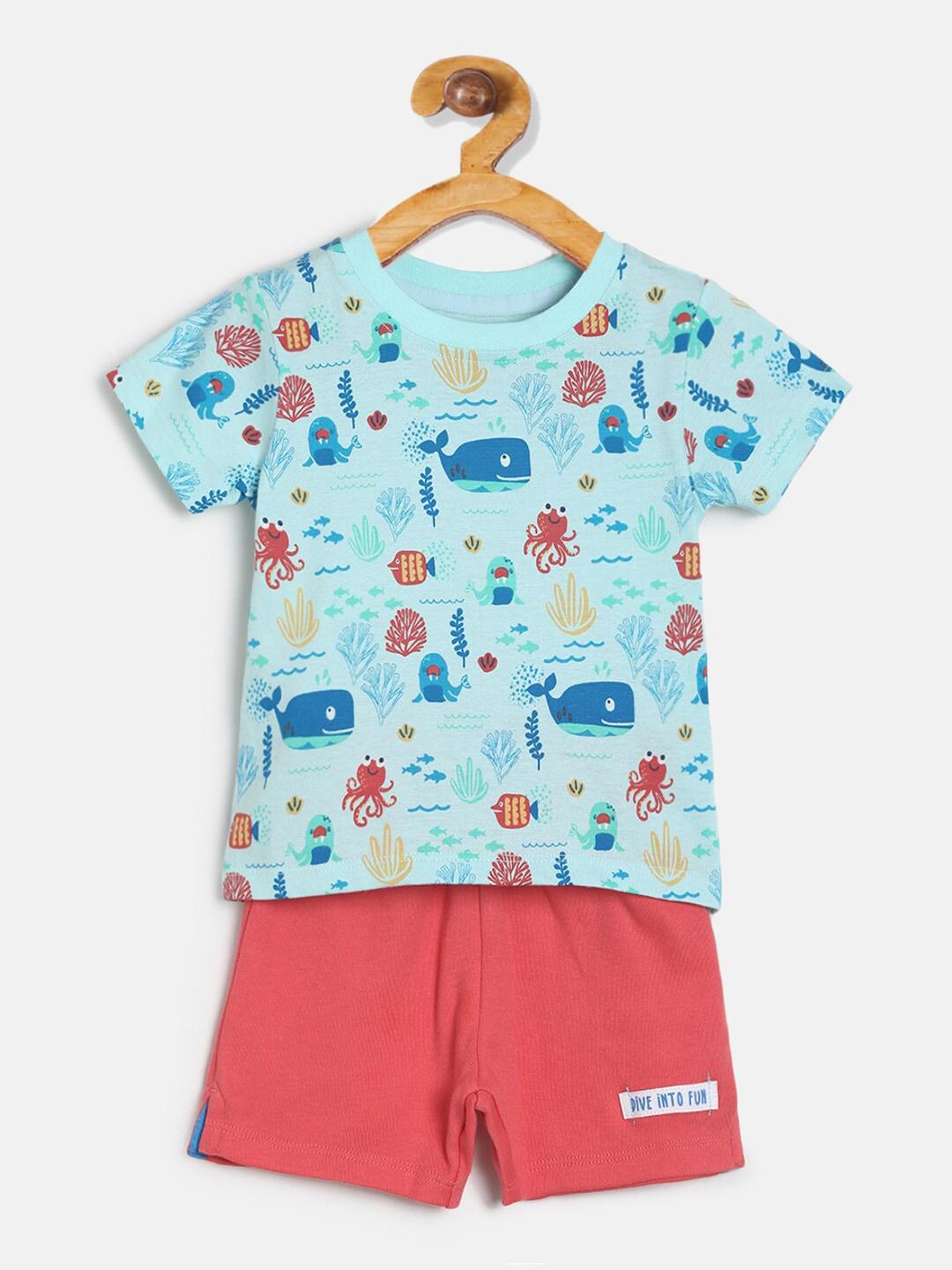 MINI KLUB Infant Boys Blue & Pink Printed Clothing Set