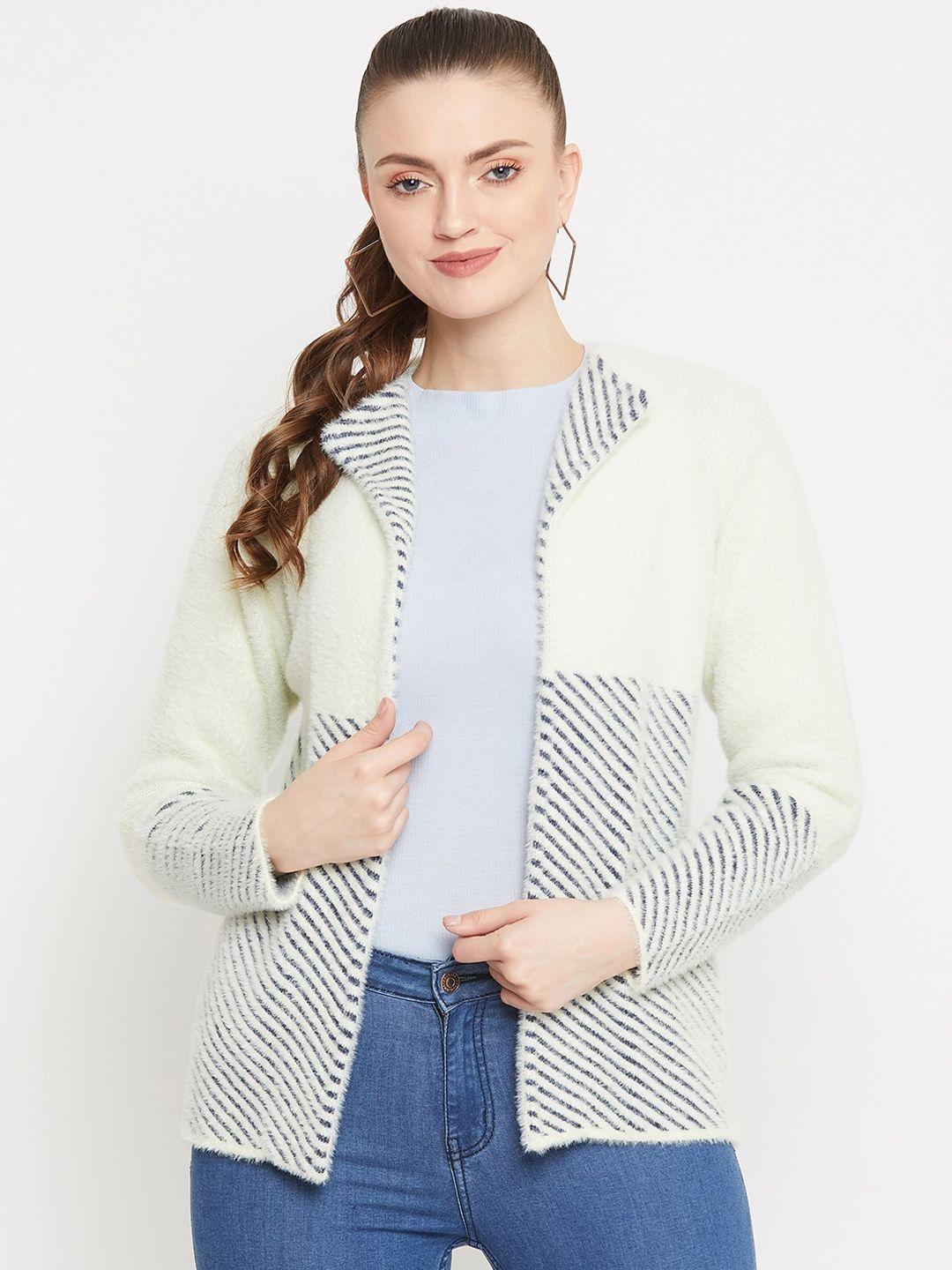zigo-women-cream-colored-&-black-striped-front-open-sweater