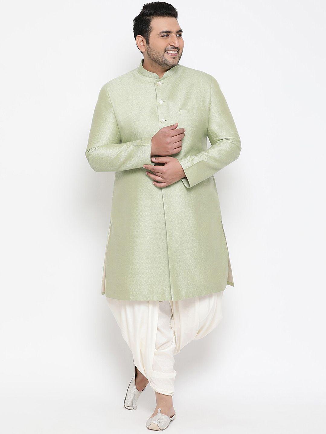 kisah-plus-men-green-&-white-plus-printed-sherwani-with-dhoti-pants