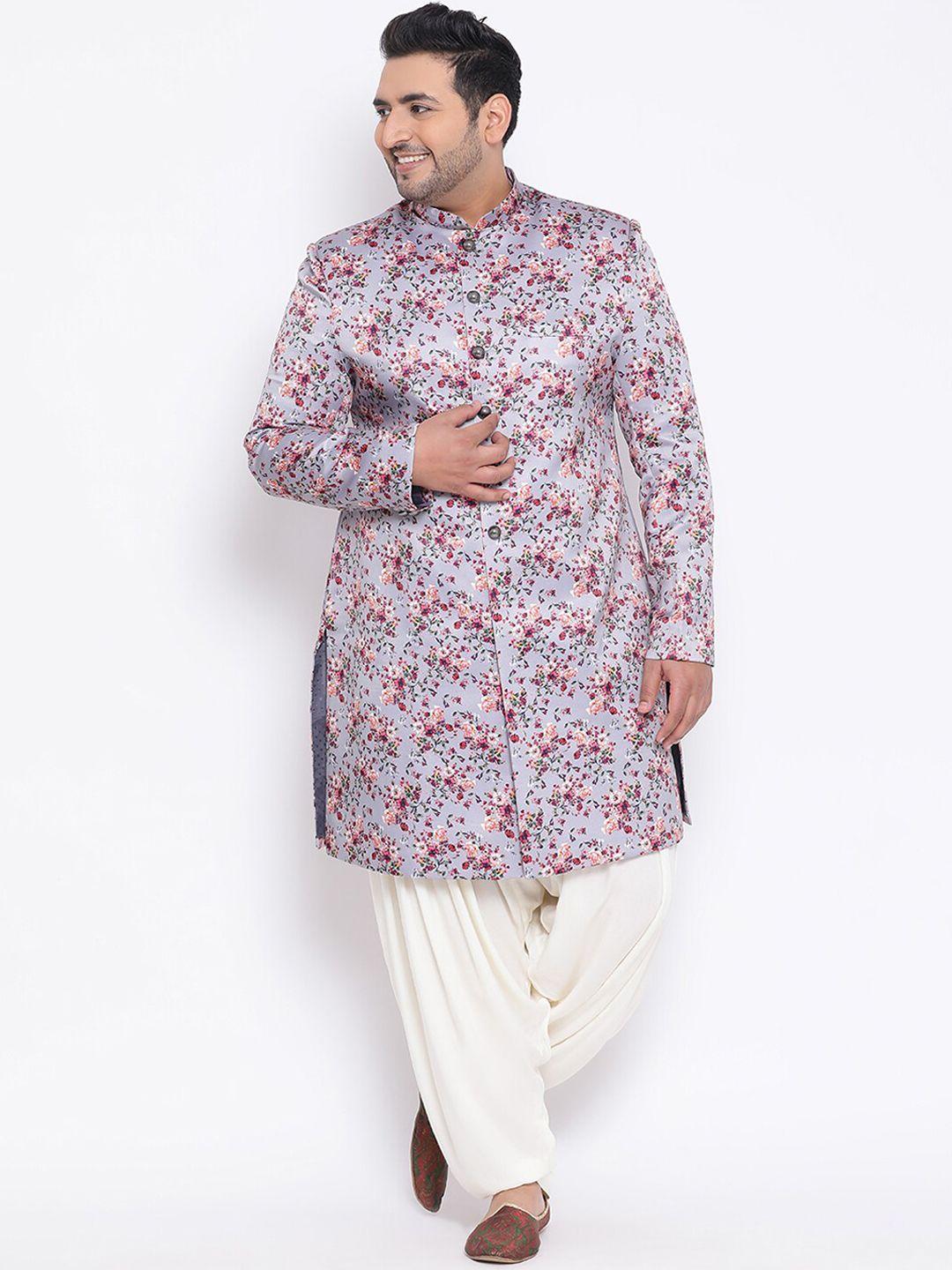 kisah-plus-men-blue-&-white-plus-printed-sherwani-with-dhoti-pants