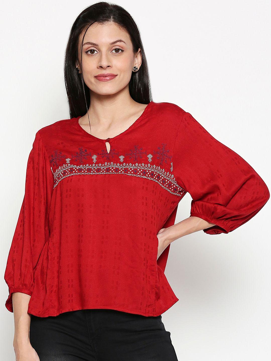 people-women-maroon-embroidered-a-line-top