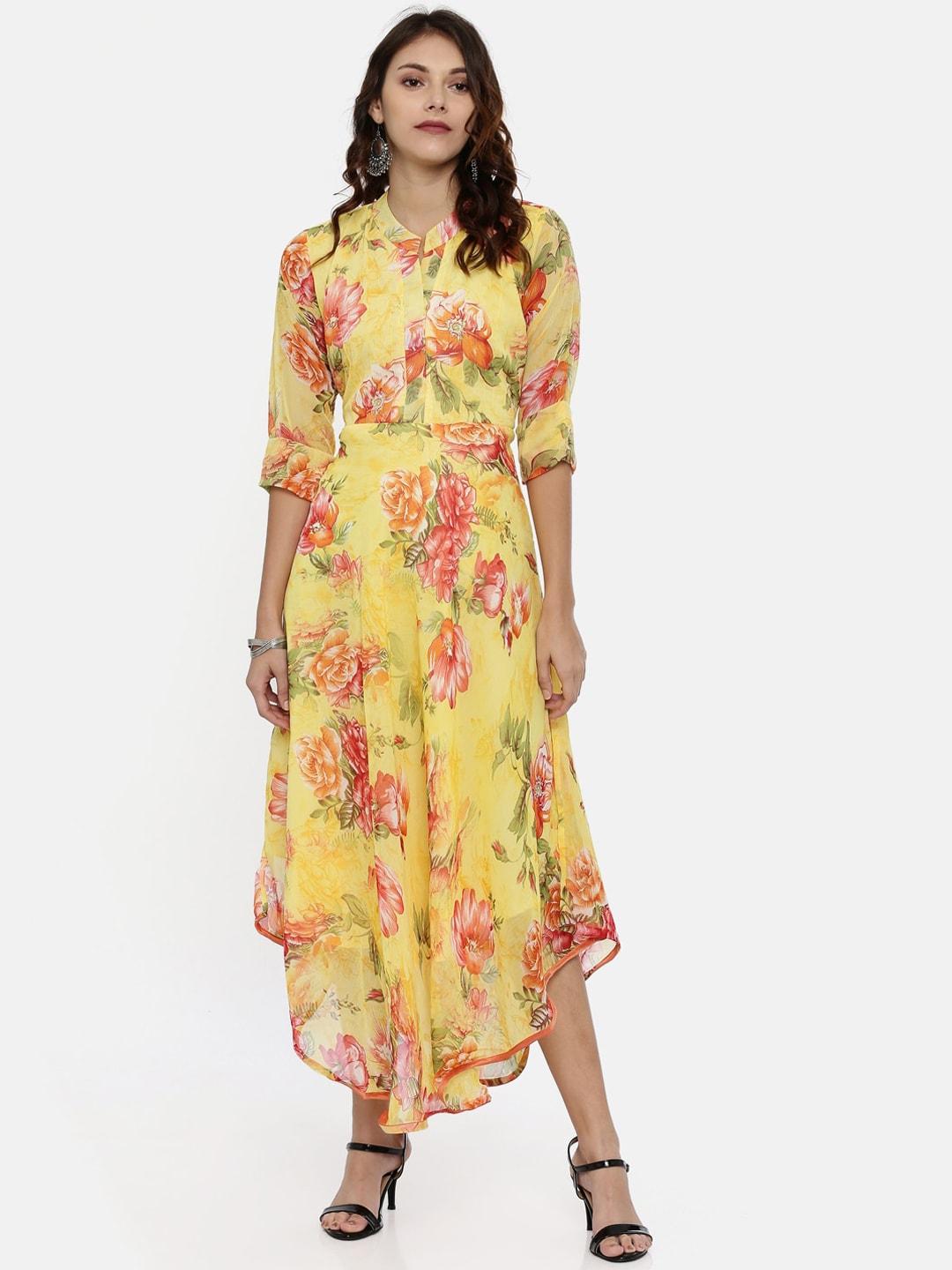 Souchii Women Yellow Printed Maxi Dress
