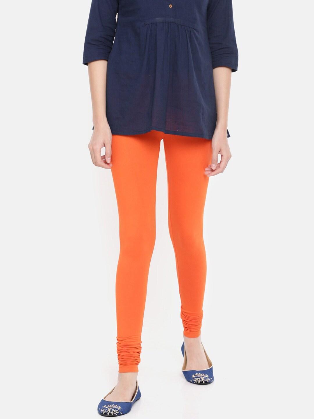 de-moza-women-orange-solid-churidar-length-leggings