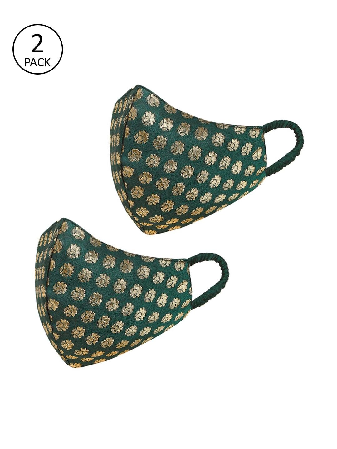 Tossido Women Pack of 2 Green & Gold-Coloured 3-Ply Reusable Cloth Masks