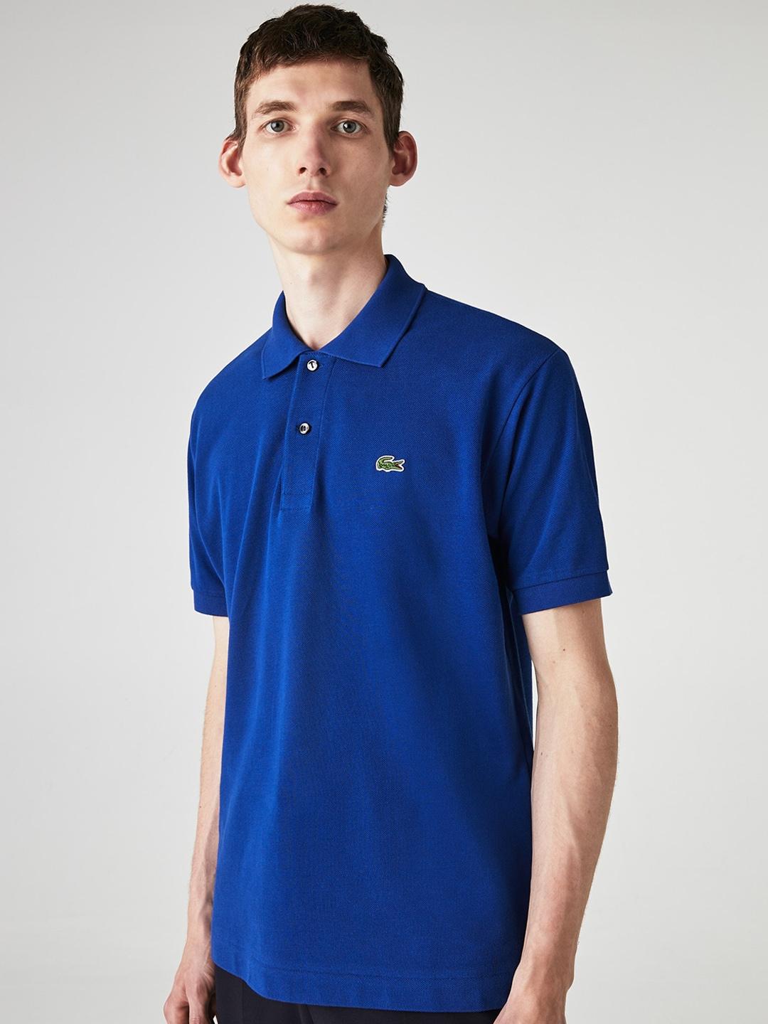 Lacoste Men Blue Solid Polo Collar T-shirt