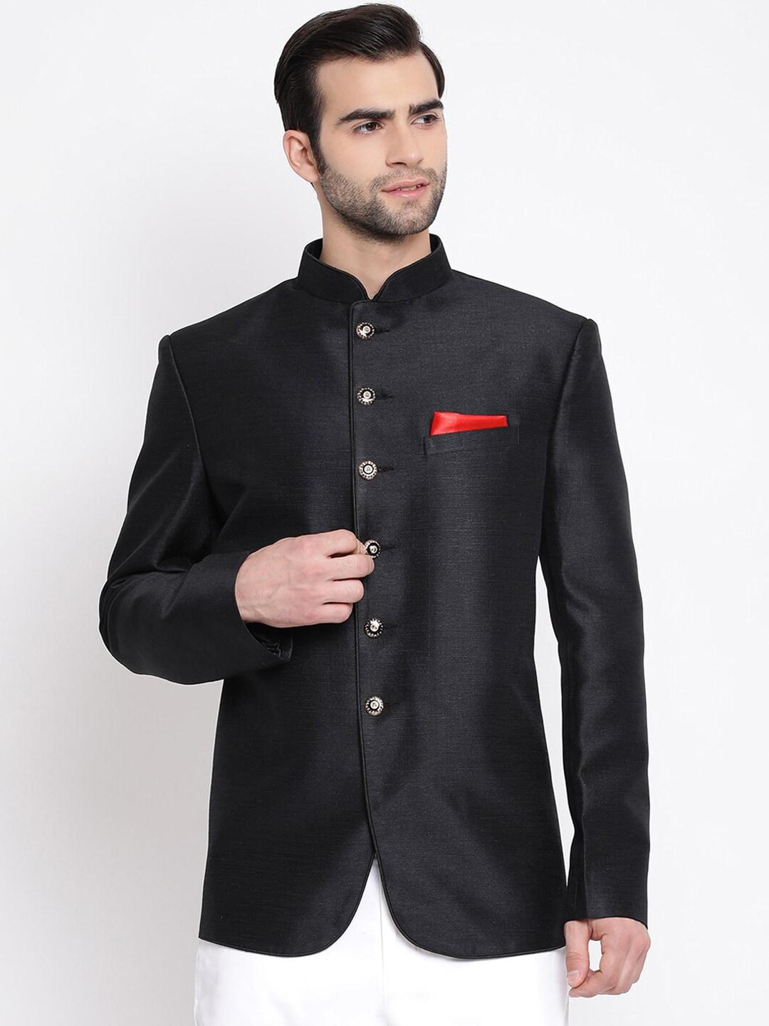 vastramay-men-black-solid-tailored-fit-bandhgala