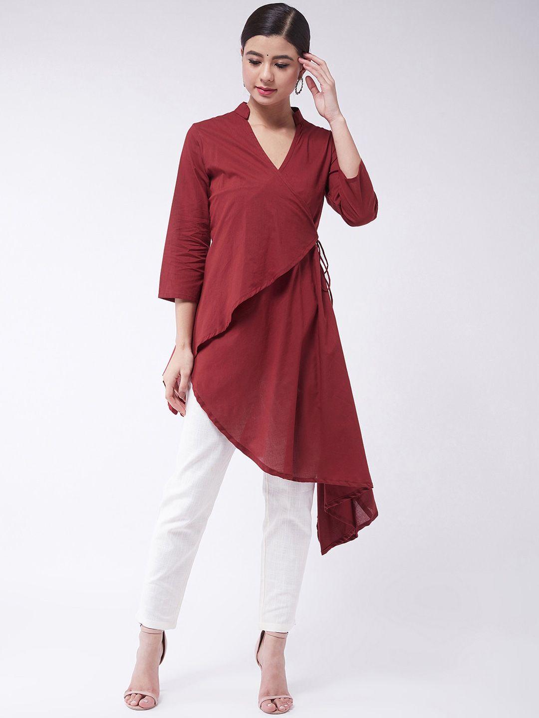 inweave-women-maroon-solid-wrap-asymmetric-tunic