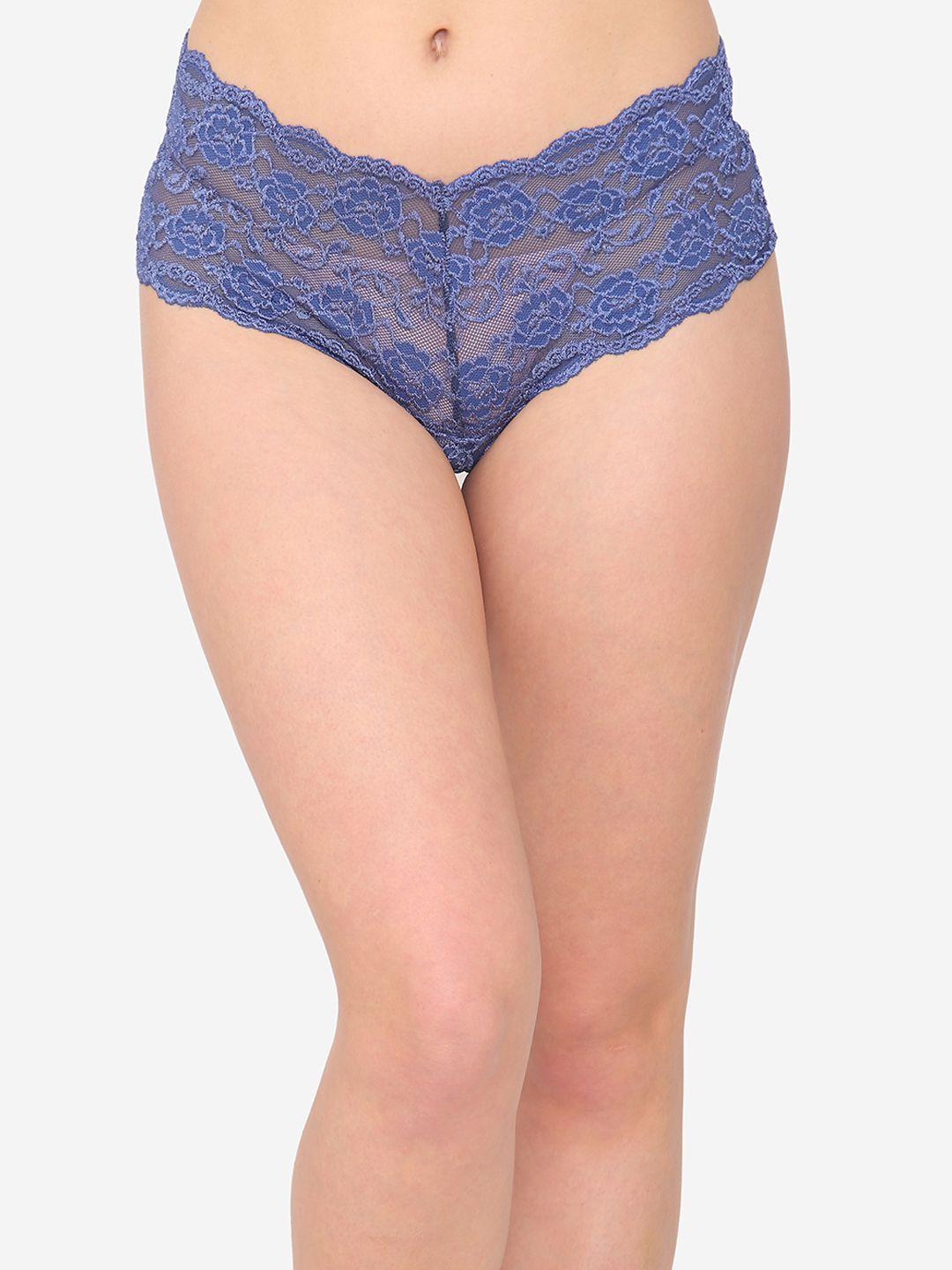 N-Gal Women Blue Solid Floral Lace Criss Cross Back Thongs NTDT05