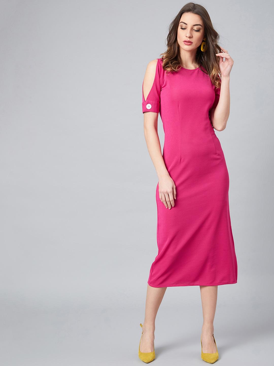 Athena Women Pink Solid Sheath Dress
