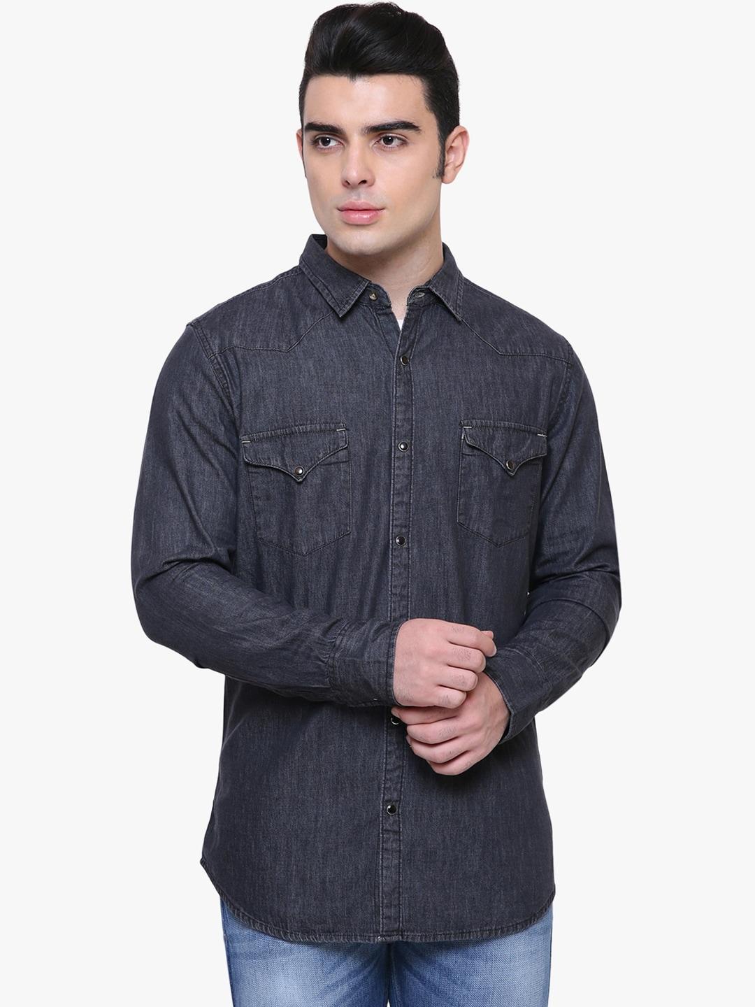 southbay-men-charcoal-grey-slim-fit-solid-denim-shirt