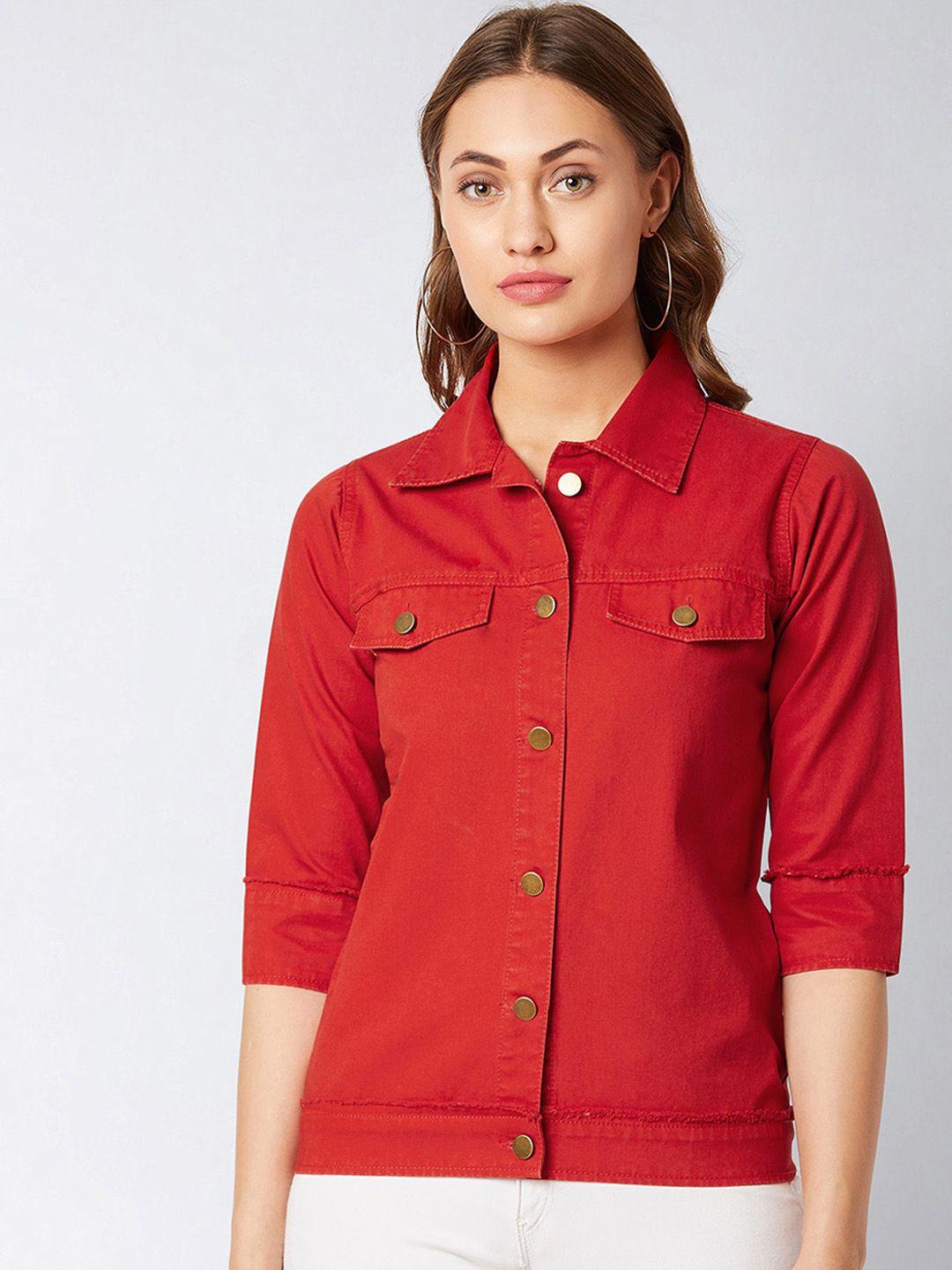 Miss Chase Women Red Solid Denim Jacket