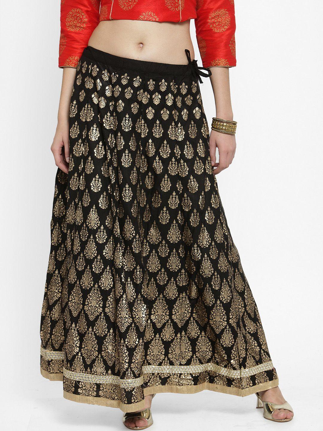 Clora Creation Women Gold-Toned & Black Printed Flared Maxi Skirt