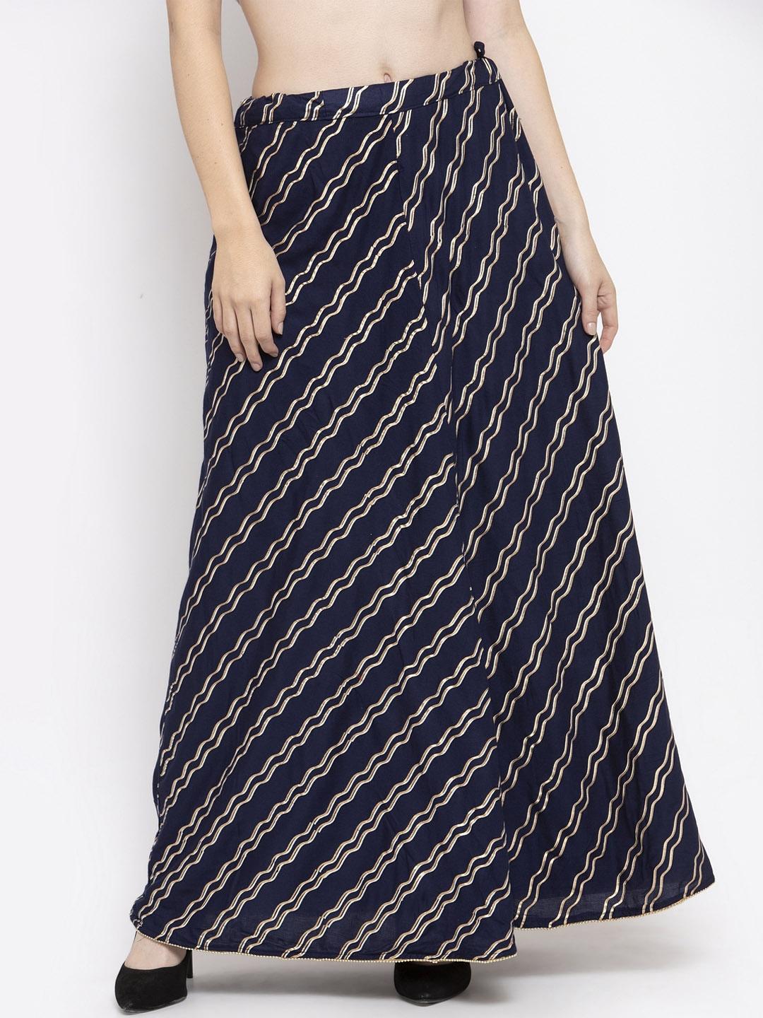 Clora Creation Women Navy Blue & Gold-Toned Printed Flared Maxi Skirt