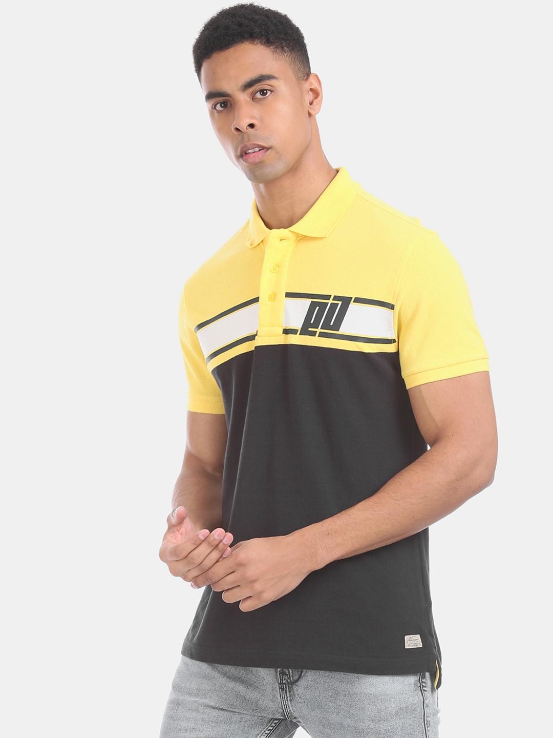 Ed Hardy Men Black  Yellow Colourblocked Polo Collar Pure Cotton T-shirt