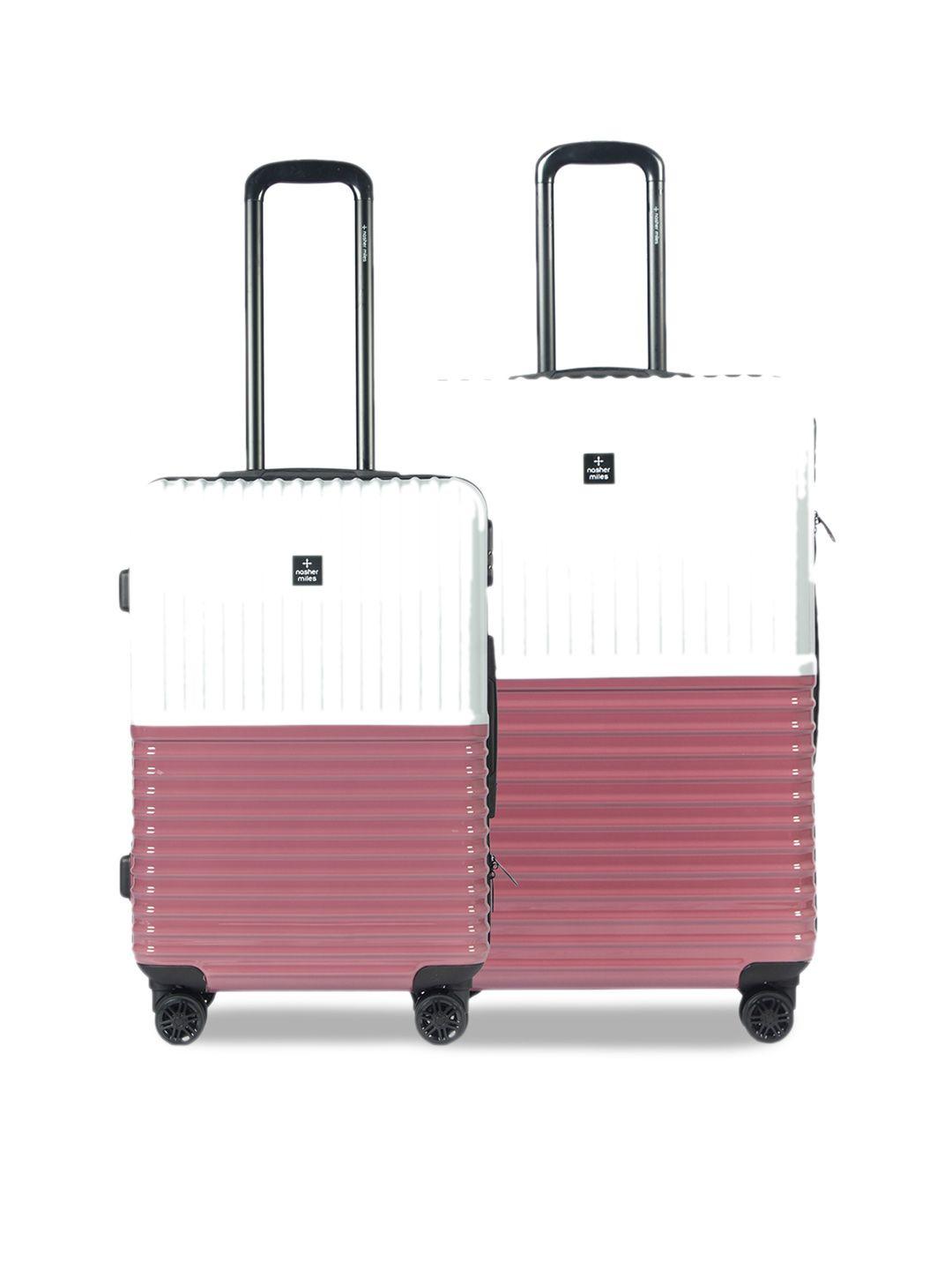 Nasher Miles Unisex Set of 2 Rose Gold-Toned & Silver-Toned Colourblocked Istanbul Hard-Sided Trolley Suitcases