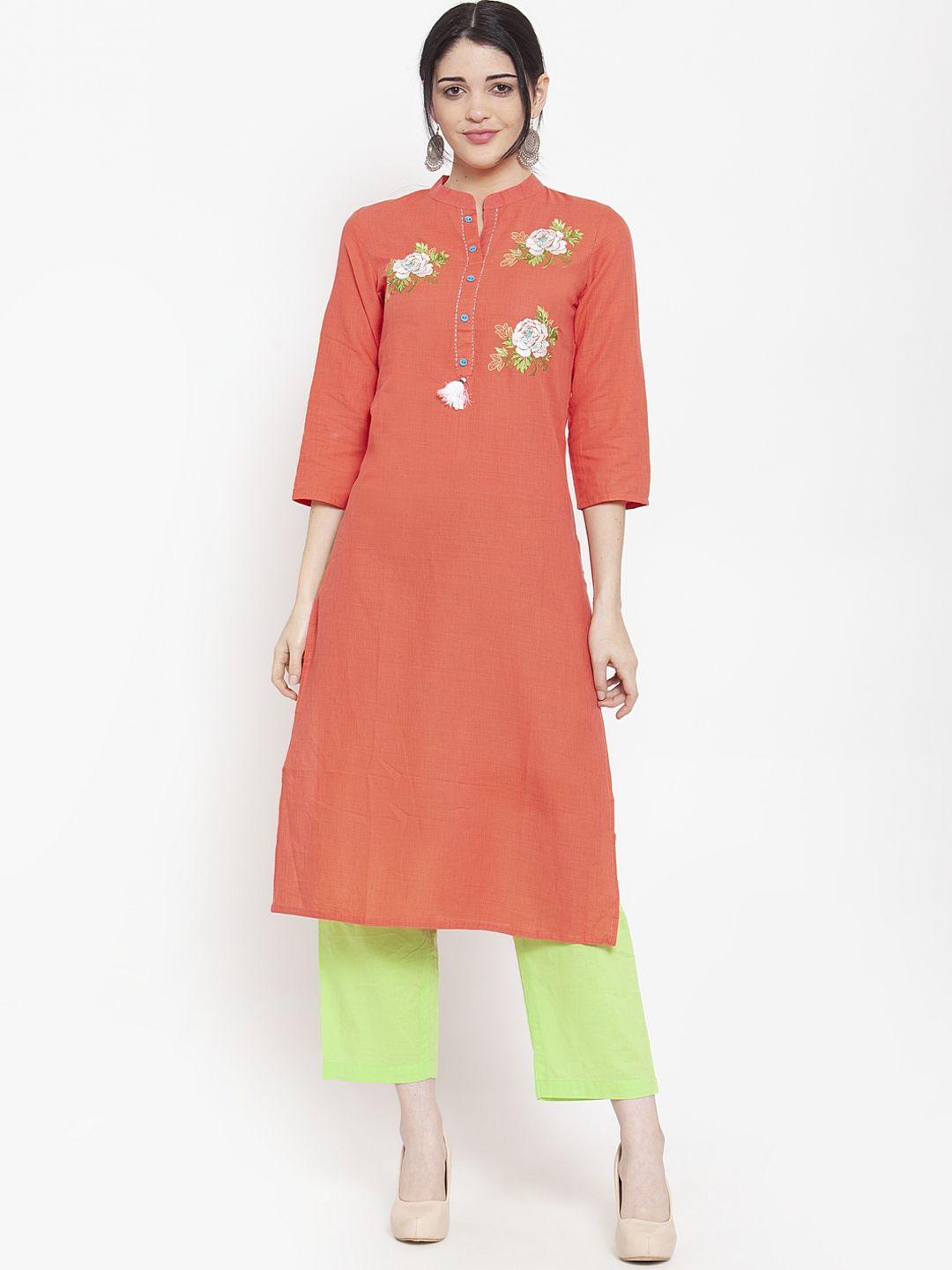 anaisa-women-coral-orange-embroidered-straight-kurta