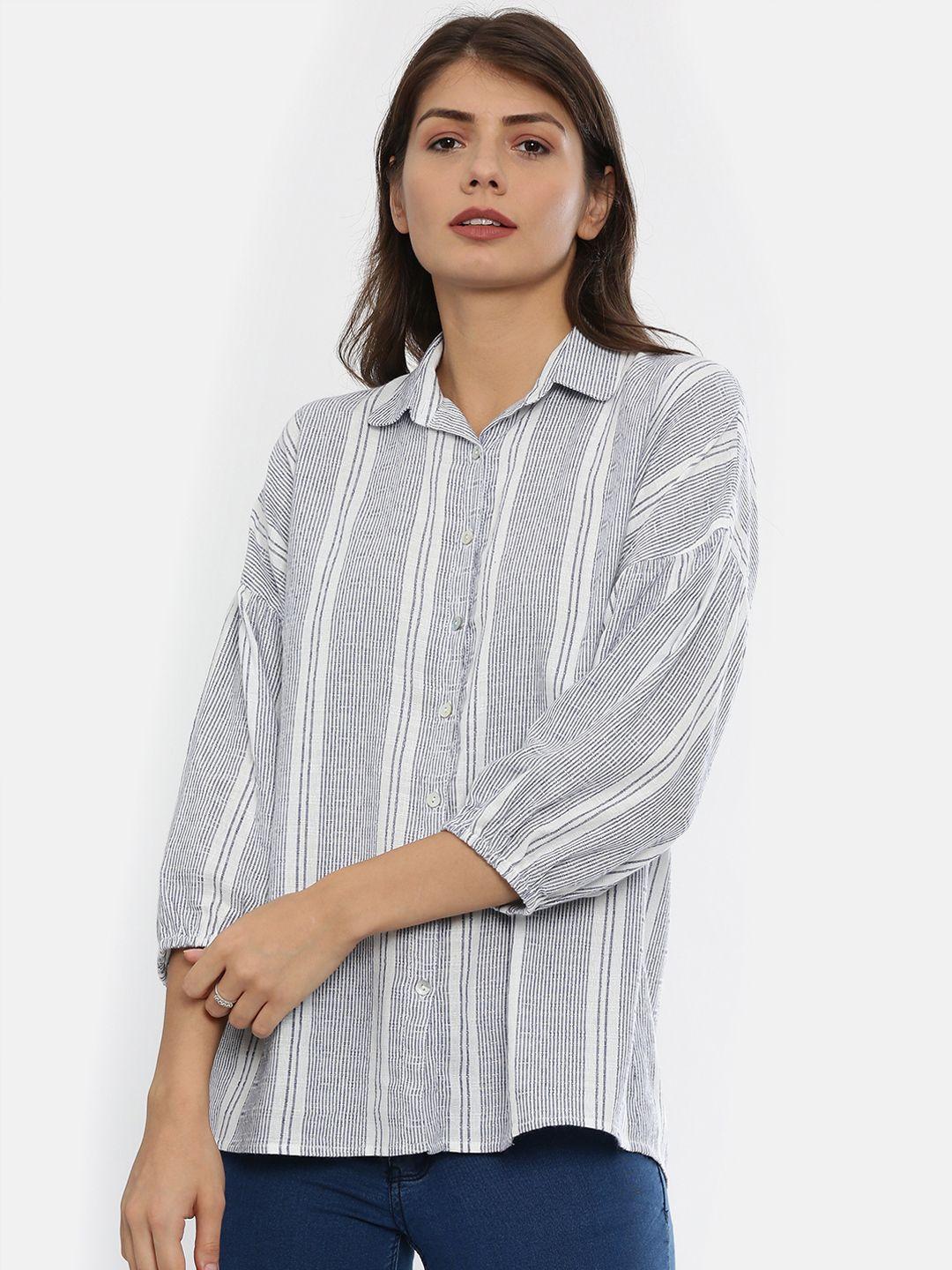 idk-women-blue-&-white-regular-fit-striped-casual-shirt