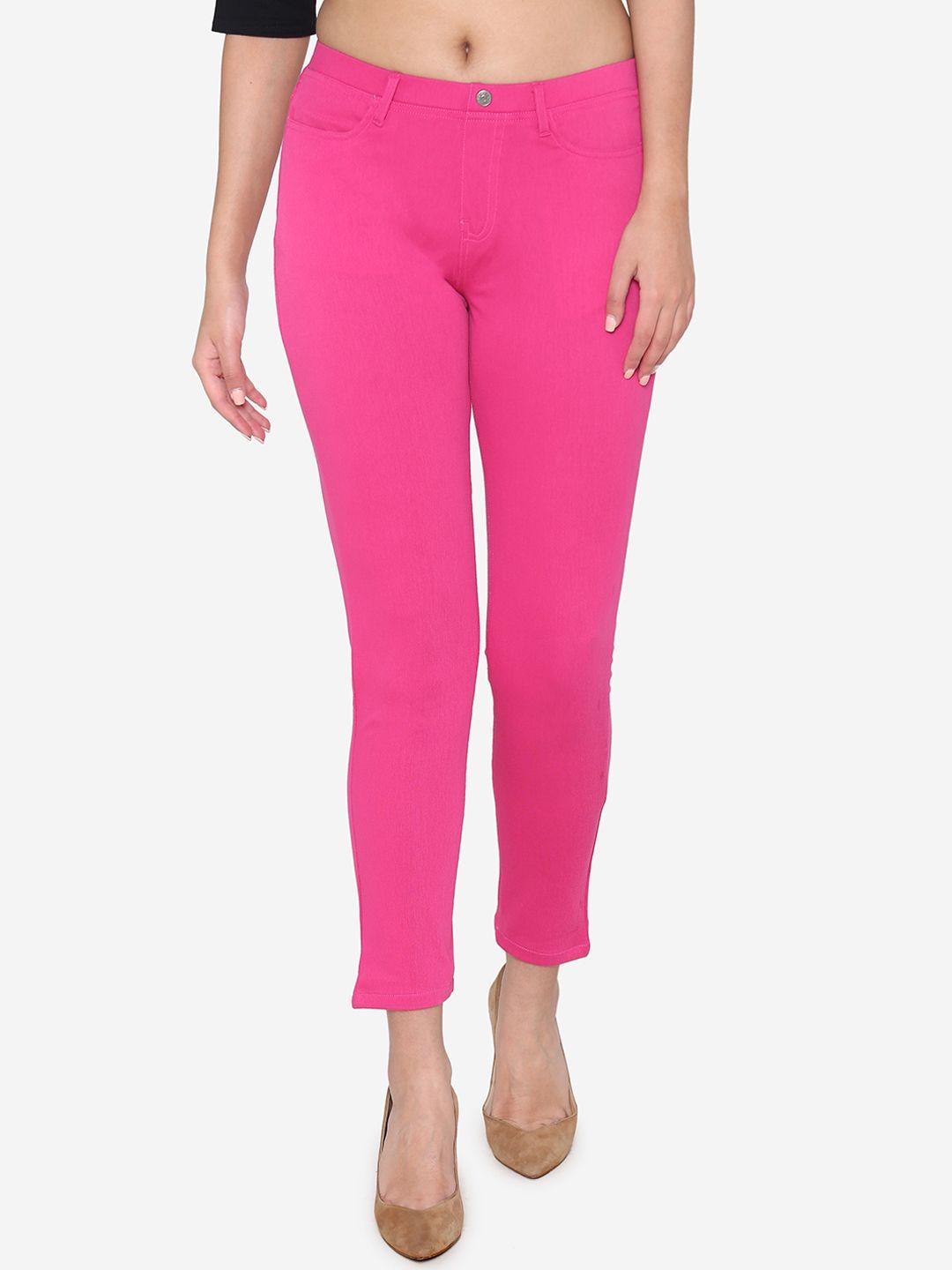 Vami Women Pink Solid Regular-Fit Jeggings
