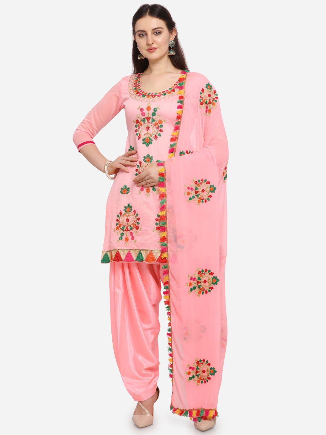 Ethnic Junction Women Pink Silk Blend Unstitched Dress Material