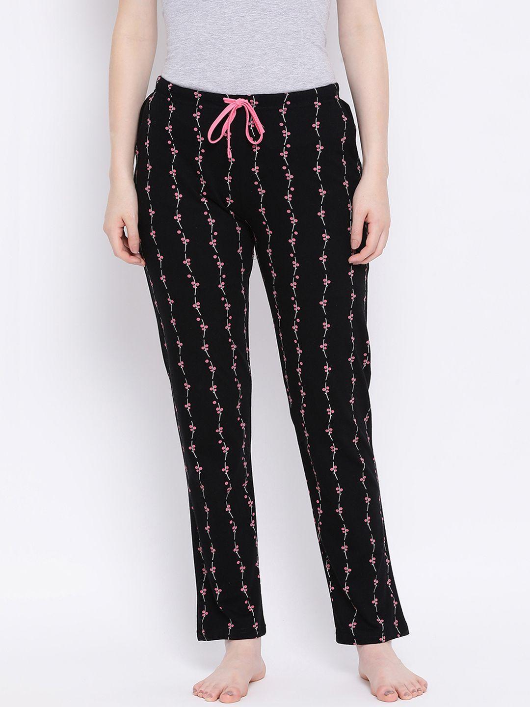 Kanvin Women Black & Pink Floral Print Lounge Pants