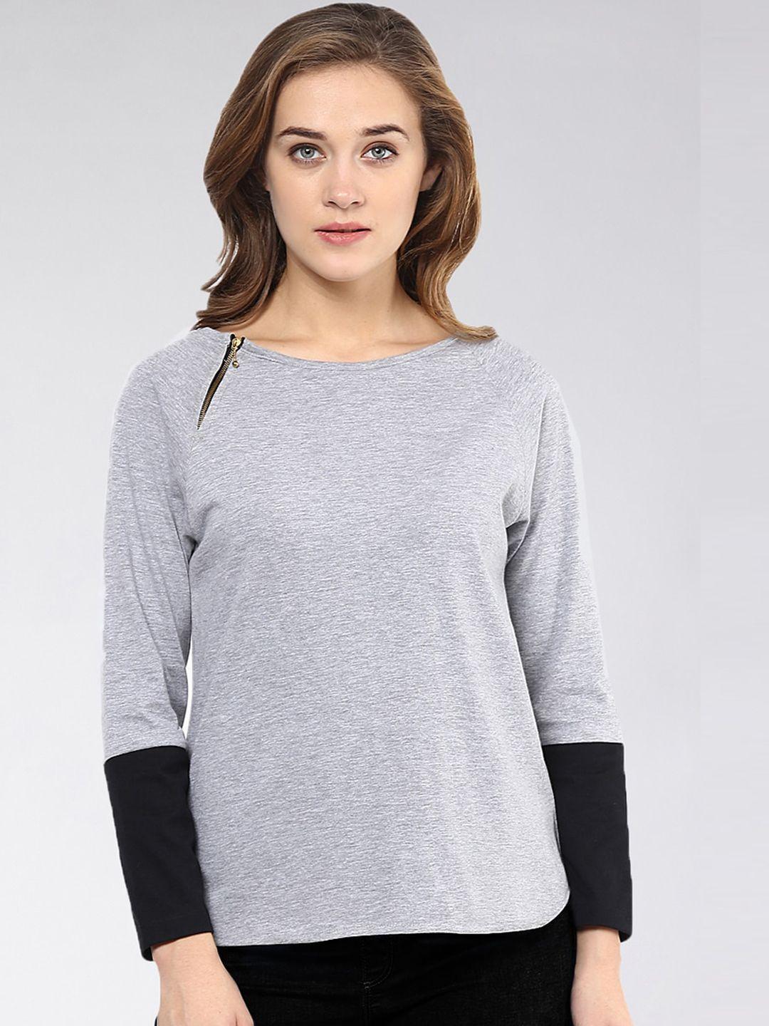 miss-chase-women-grey-&-black-solid-round-neck-t-shirt
