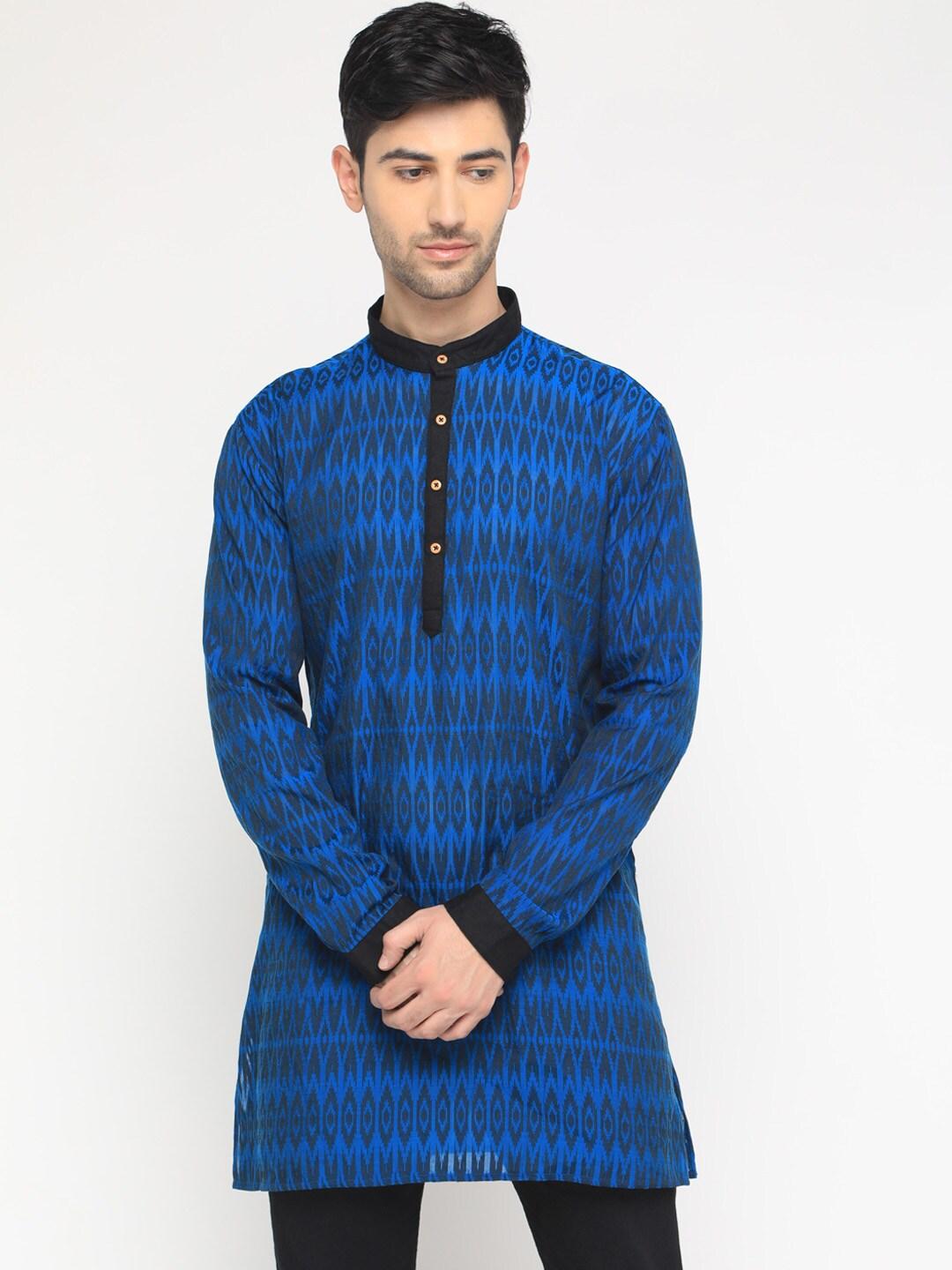showoff-men-blue-woven-design-straight-kurta