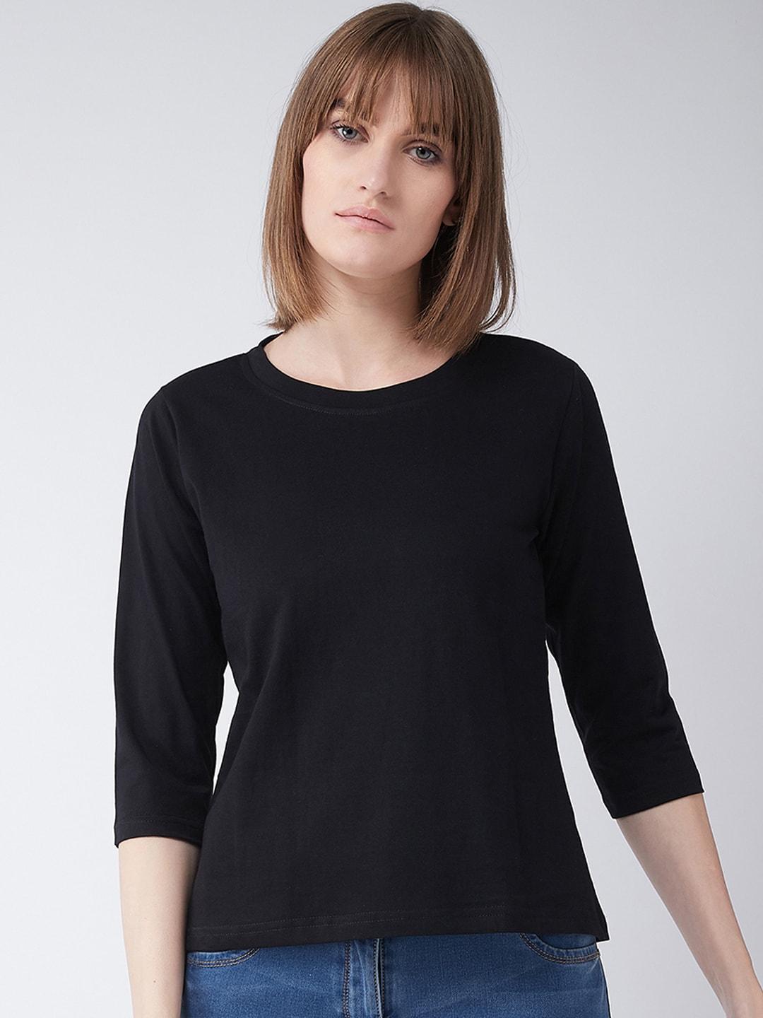Miss Chase Women Black Solid Round Neck T-shirt
