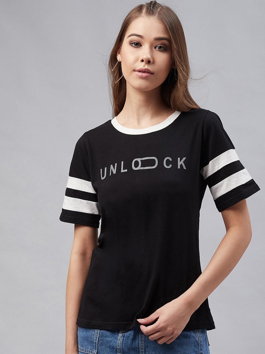rare-women-black-&-white-printed-round-neck-t-shirt