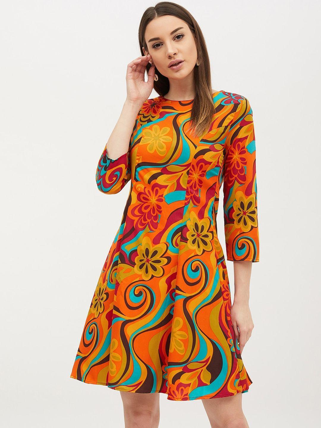 harpa-women-orange-printed-a-line-dress