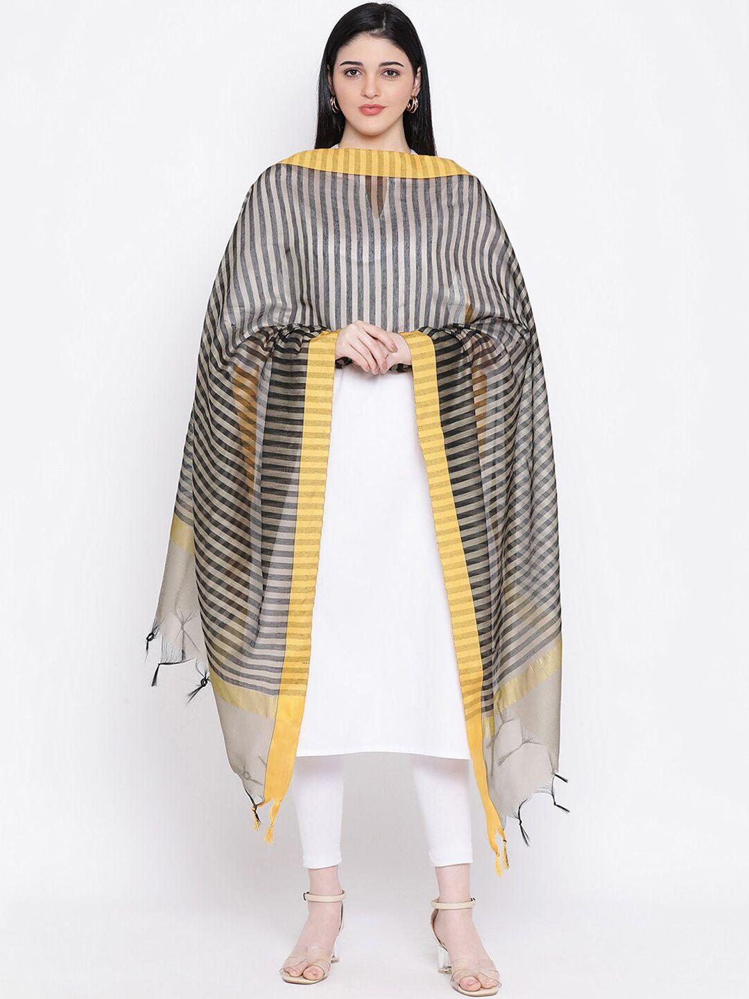 shingora-women-grey-&-yellow-striped-antiviral-coated-dupatta