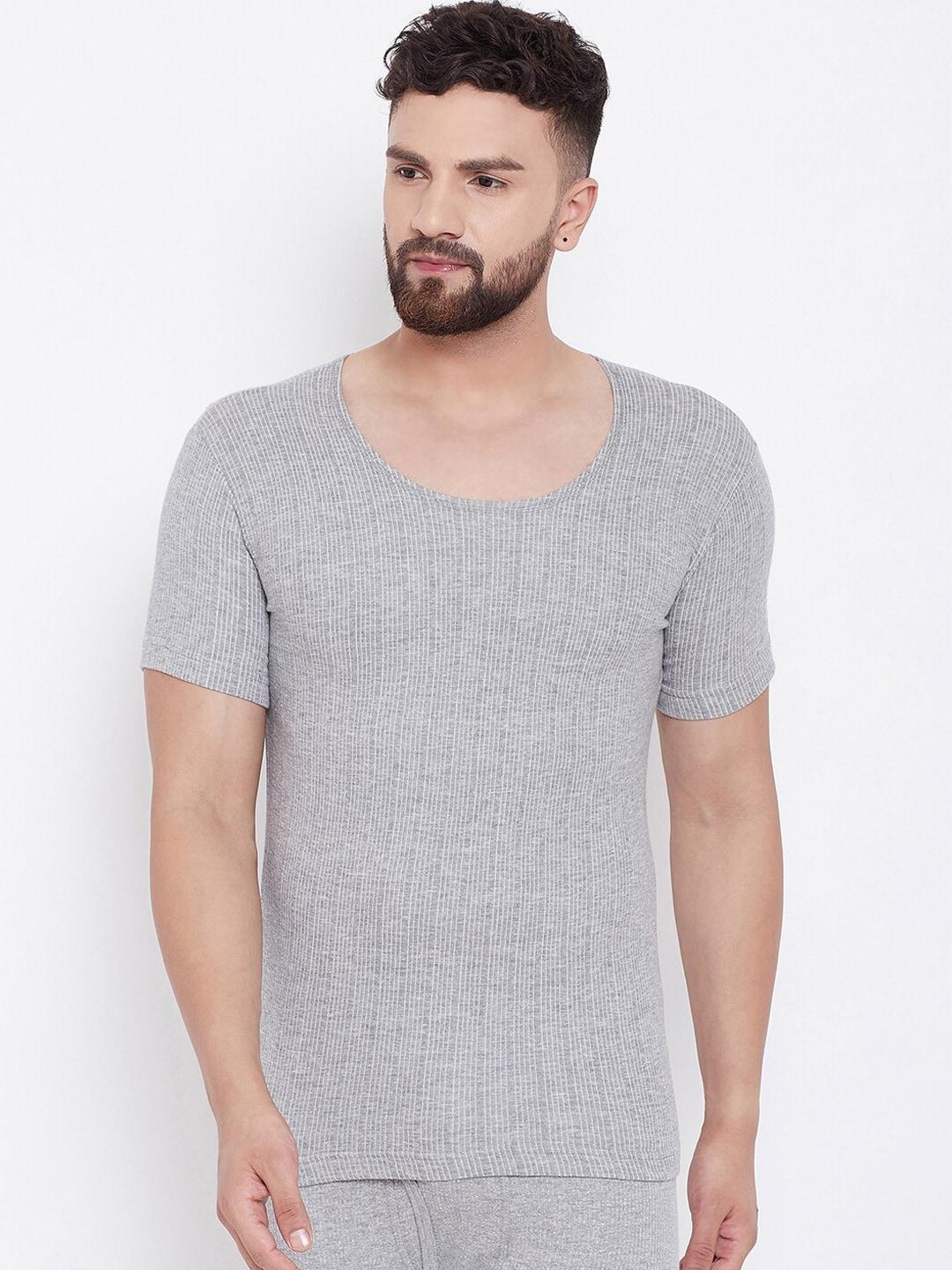 NEVA Men Grey Striped Thermal T-Shirt