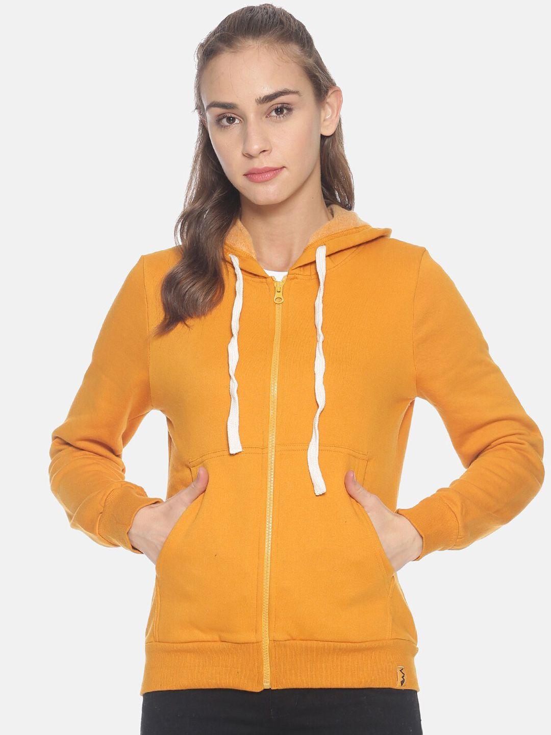 campus-sutra-women-mustard-yellow-solid-hooded-sweatshirt