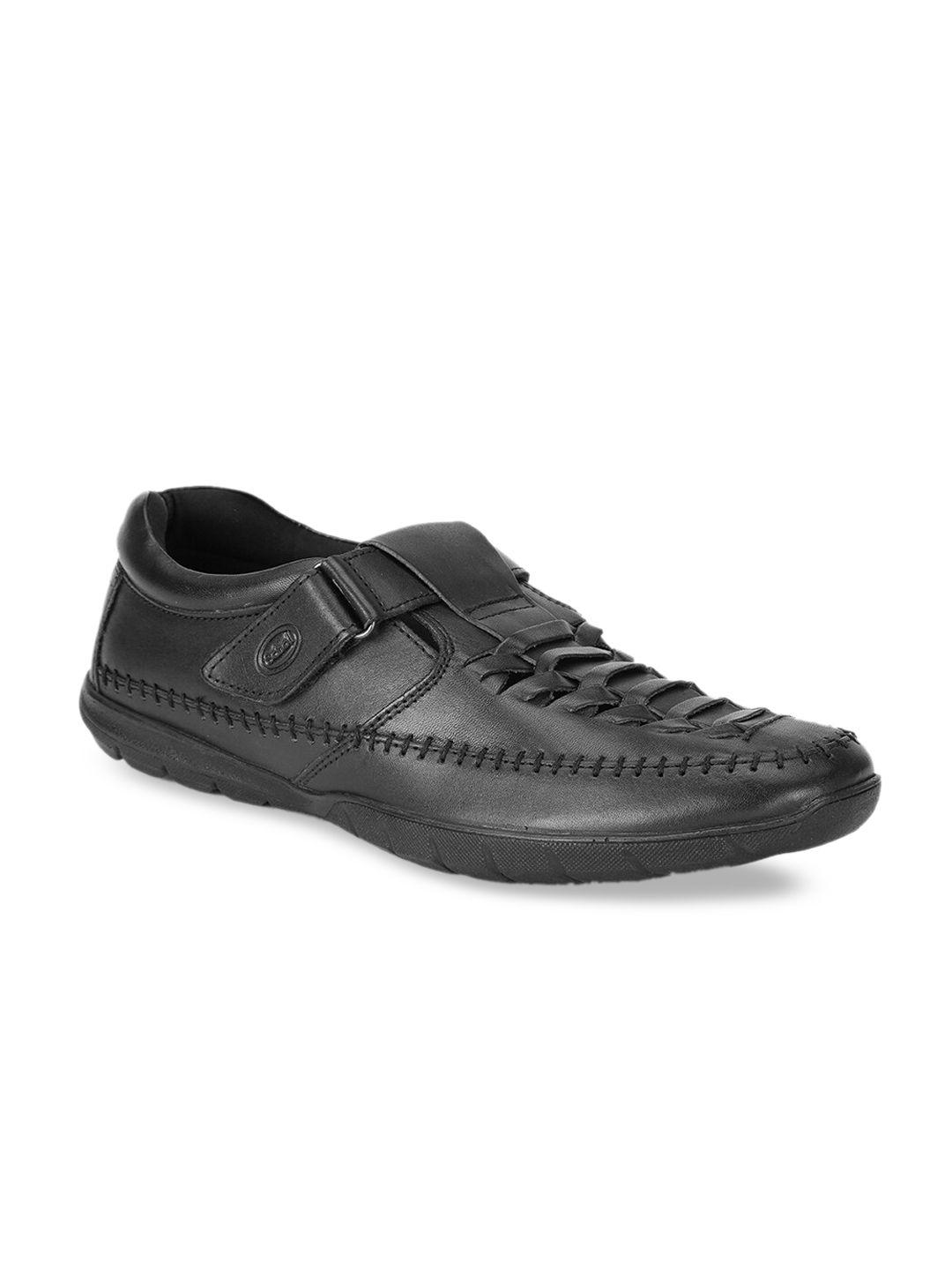 Scholl Men Black Leather Shoe-Style Sandals