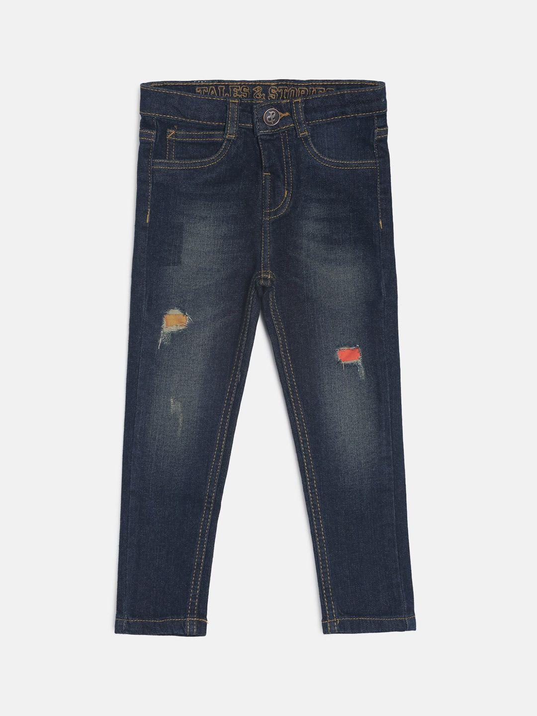 TALES & STORIES Boys Navy Blue Slim Fit Mid-Rise Mildly Distressed Jeans