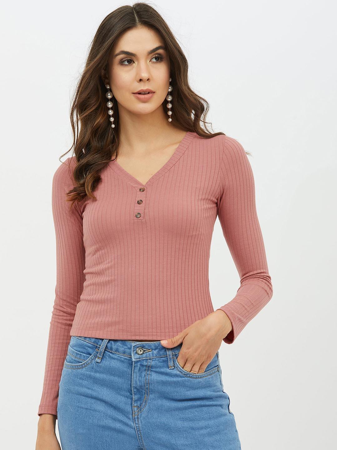 harpa-women-pink-striped-fitted-top
