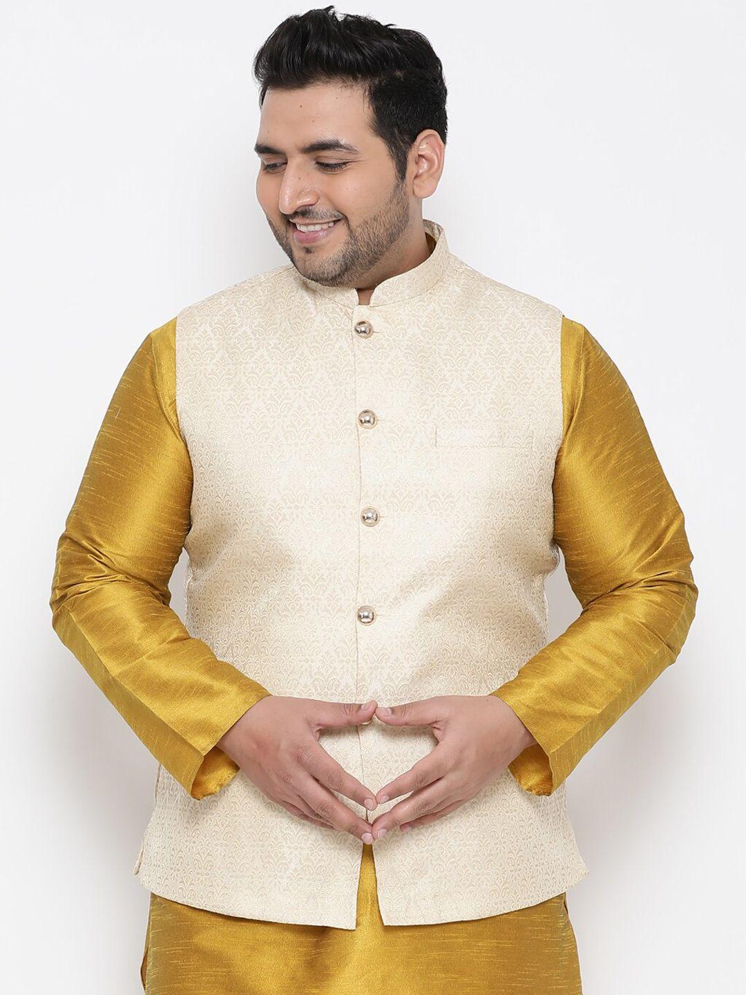 KISAH PLUS Men Cream-Coloured Woven Design Nehru Jacket