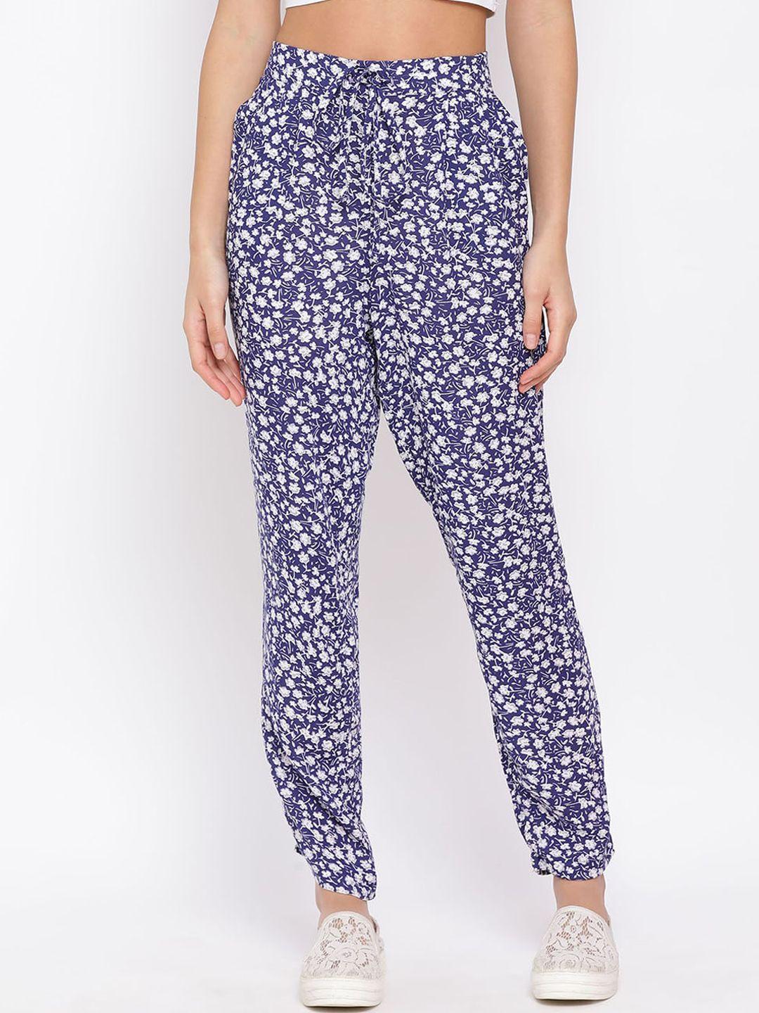 oxolloxo-women-blue-regular-fit-printed-joggers