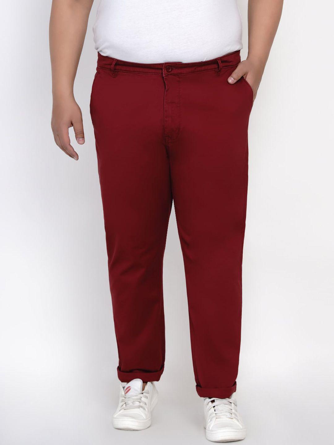 john-pride-men-plus-size-maroon-solid-regular-trousers