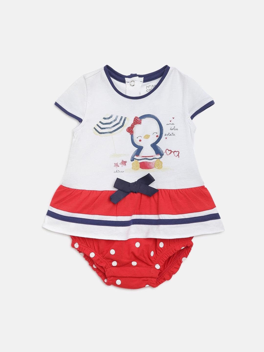 Chicco Infant Girls White & Red Printed Romper