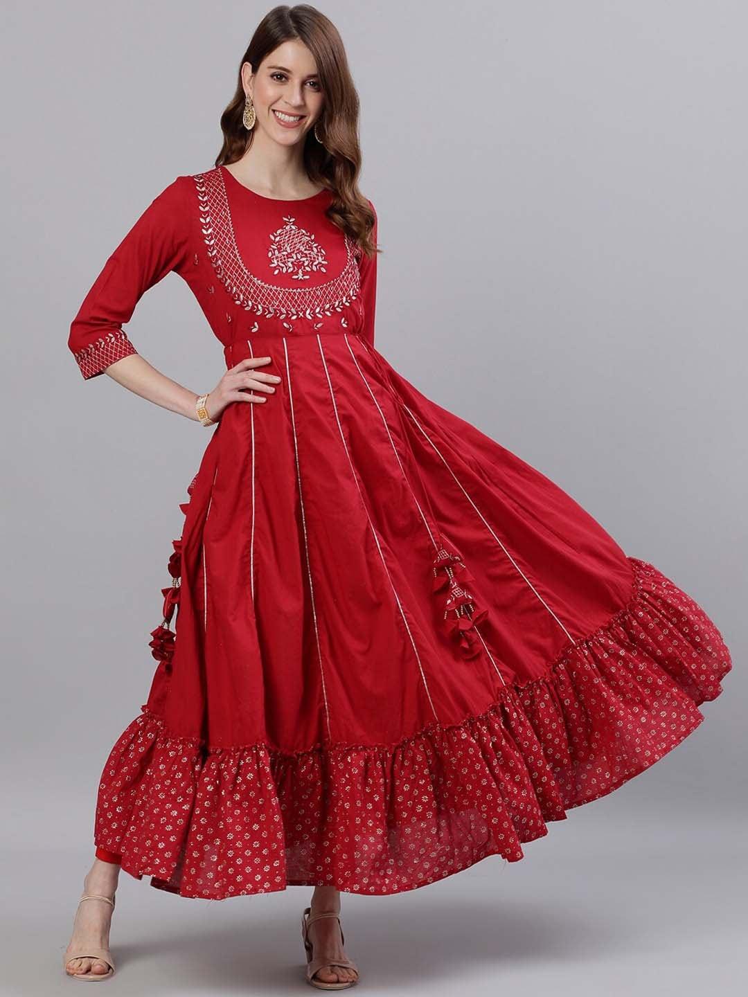 ishin-women-red-&-silver-gota-patti-embellished-maxi-dress