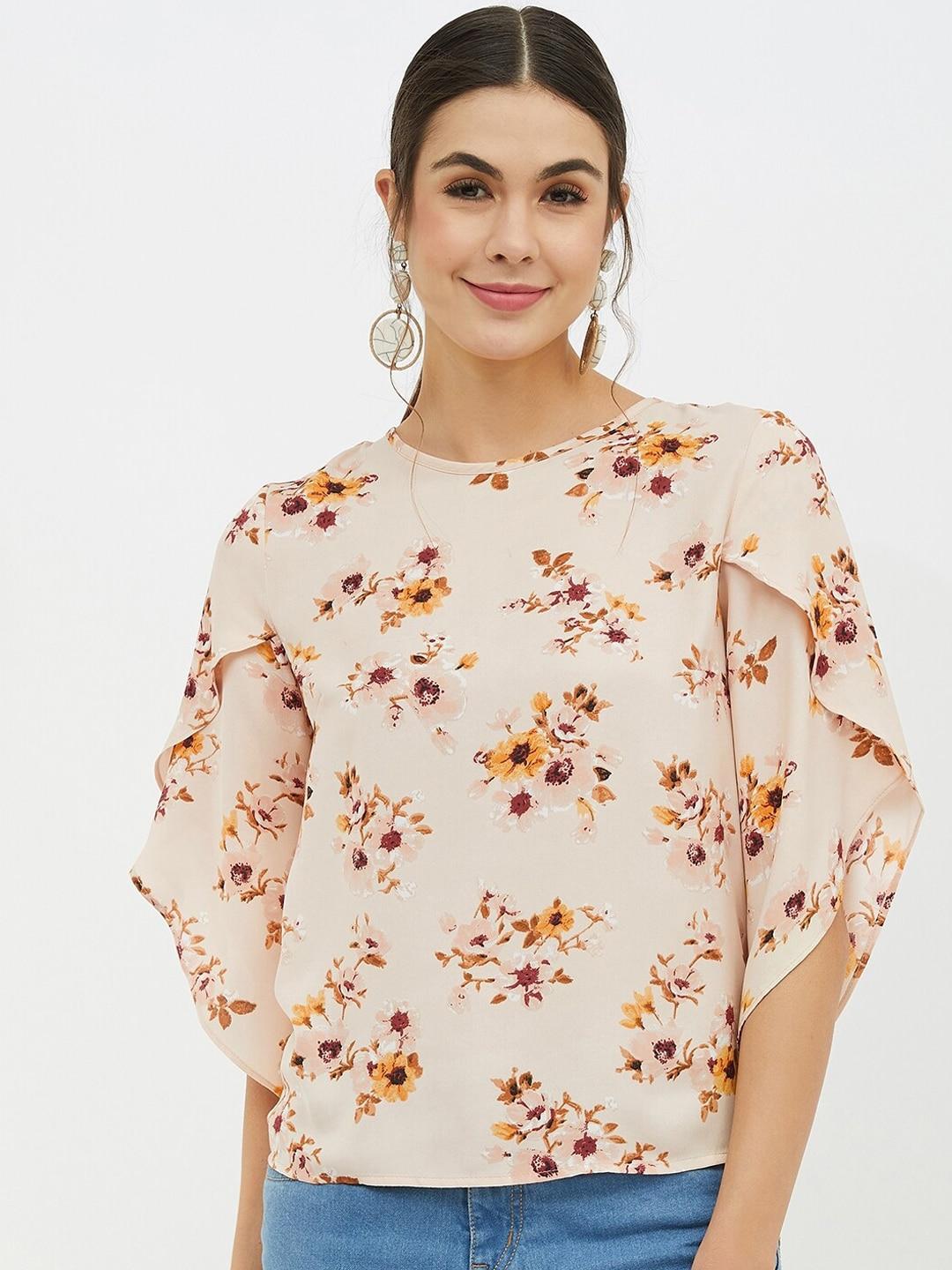 Harpa Women Peach-Coloured Printed Styled Back Top