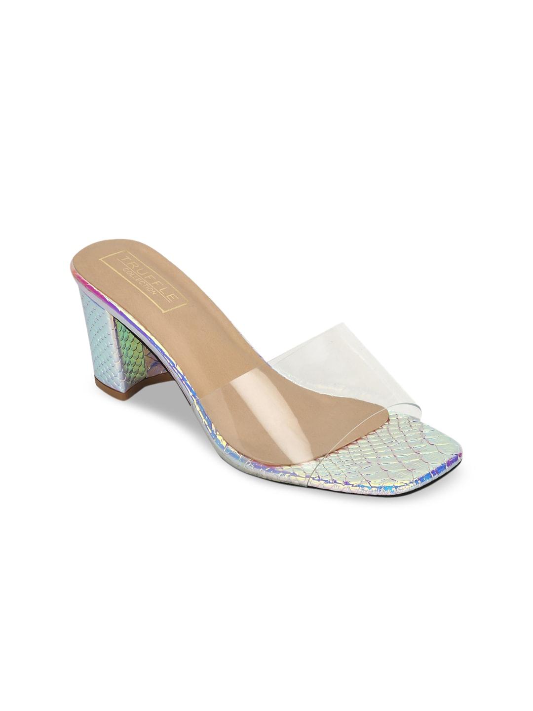 Truffle Collection Women Transparent & Silver-Toned Heeled Mules