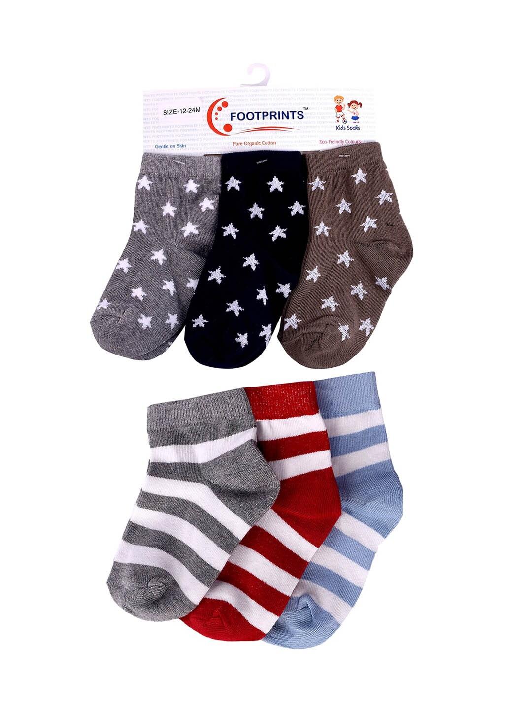 FOOTPRINTS Infant-Kids Pack of 6 Pure Organic Cotton & Bamboo Ankle-Length Socks