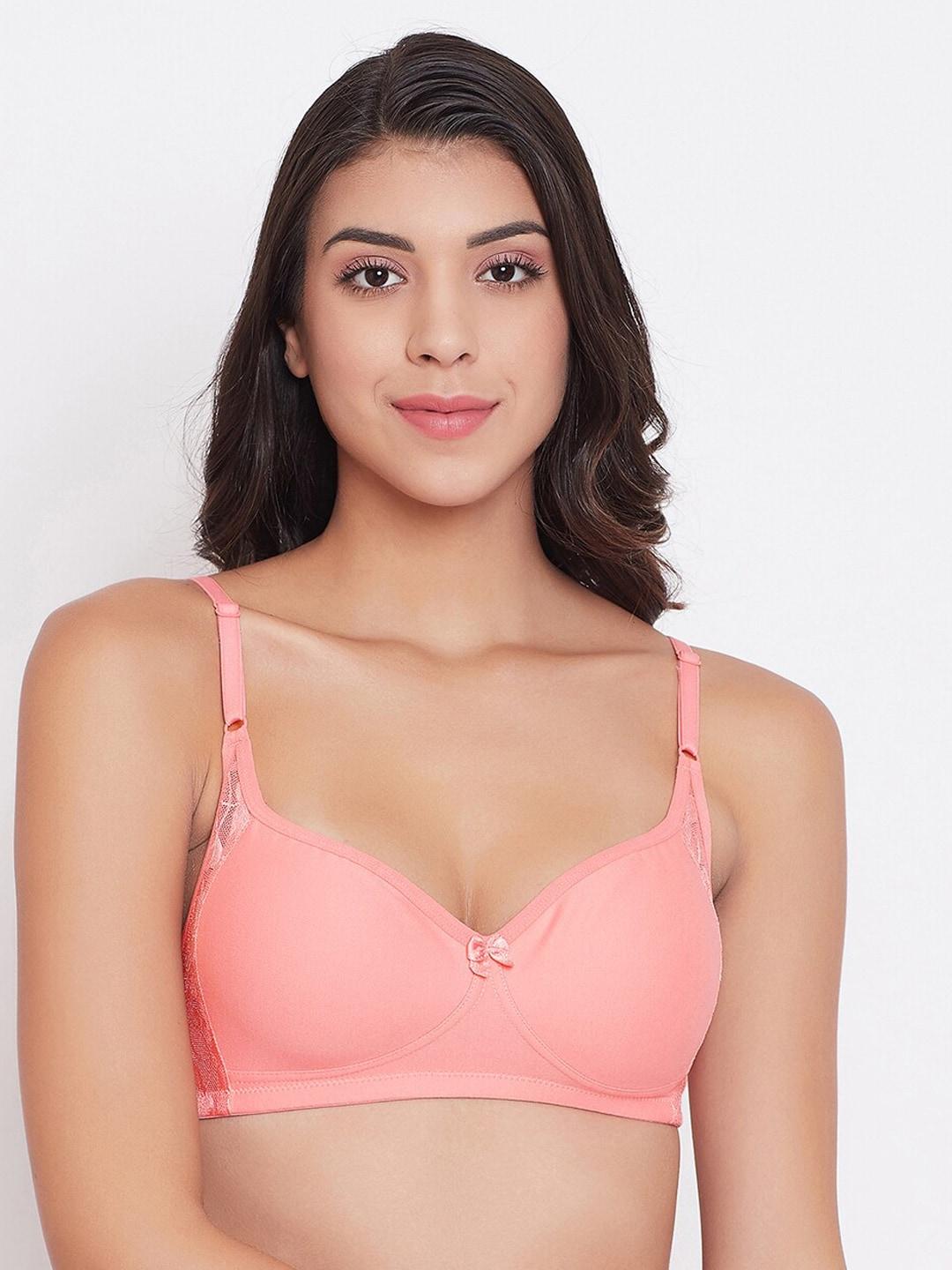 Clovia Pink Solid Non-Wired Full Coverage Non Padded T-shirt Bra BR1924A2232B
