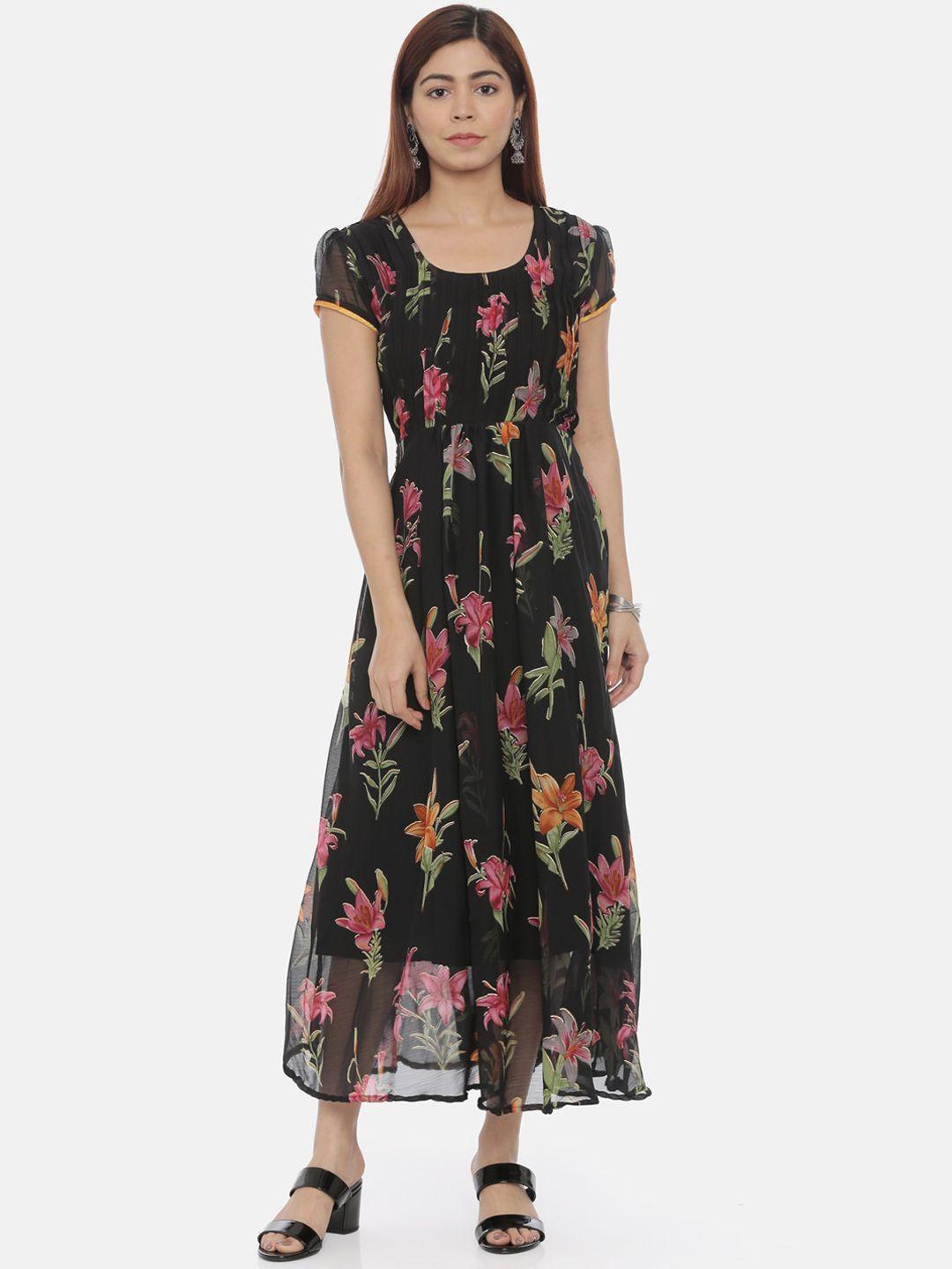 souchii-women-black-printed-fit-and-flare-dress