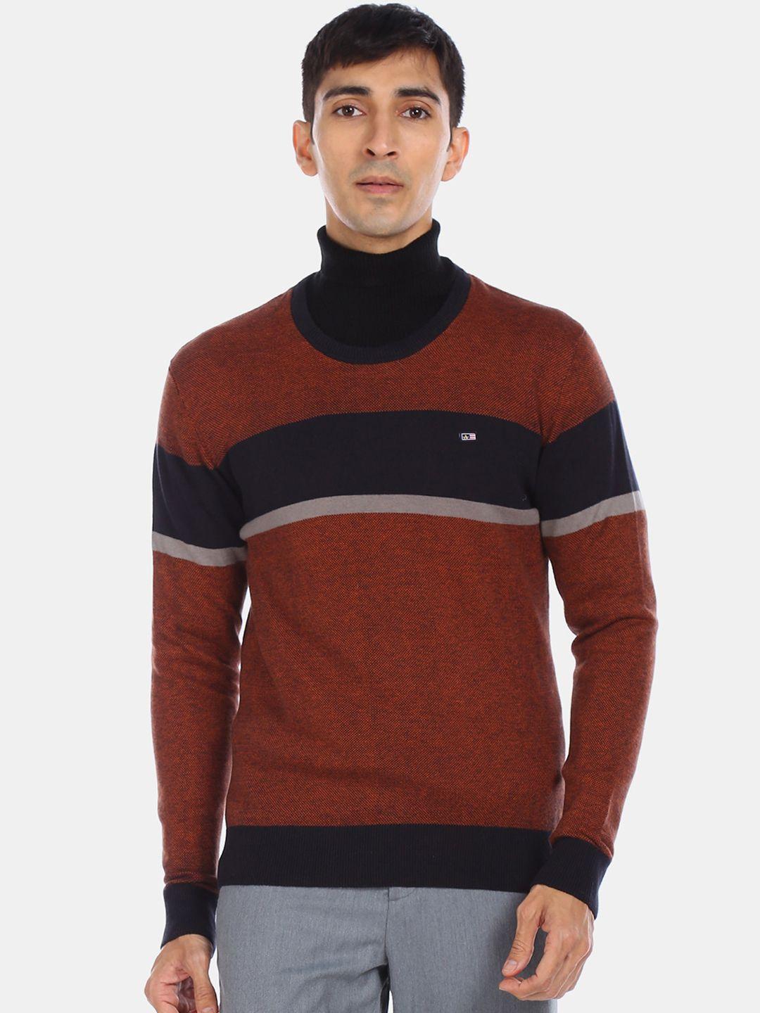 arrow-sport-men-brown-&-navy-blue-colourblocked-pullover-sweater