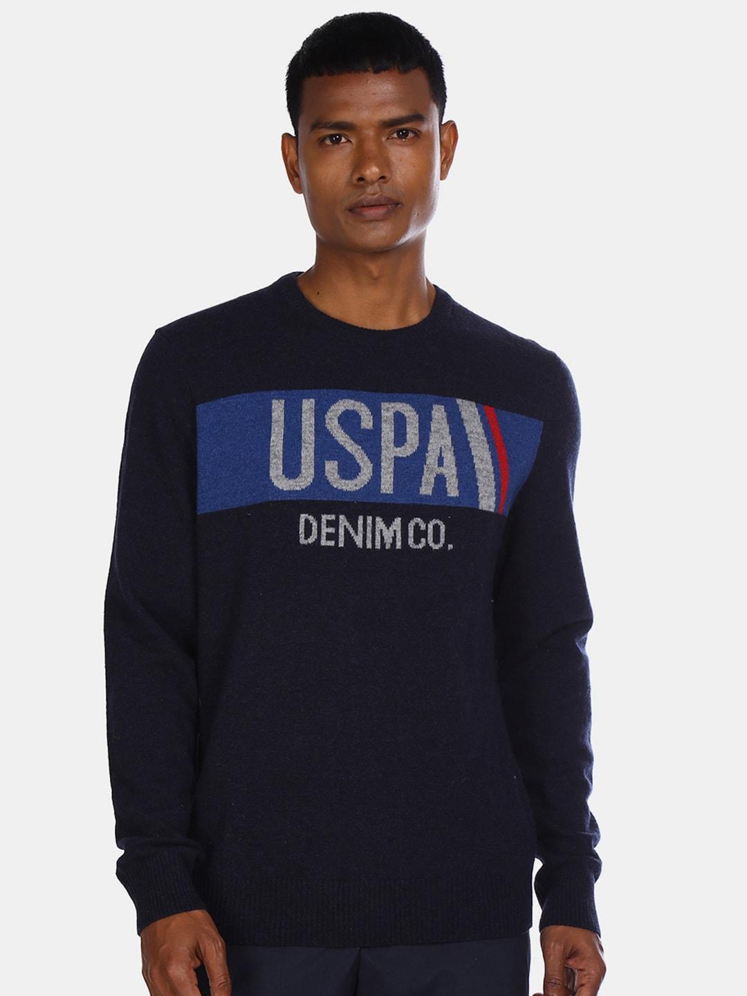 U.S. Polo Assn. Denim Co. Men Navy Blue Printed Pullover Sweater