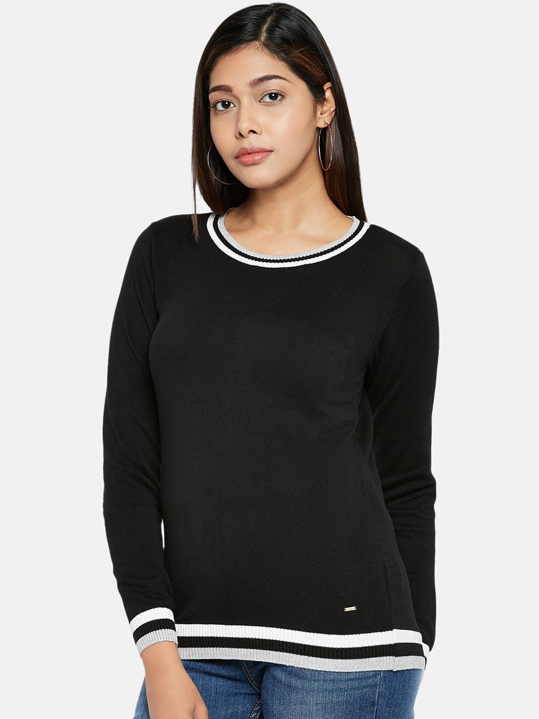 People Women Black Solid Pullover Sweater